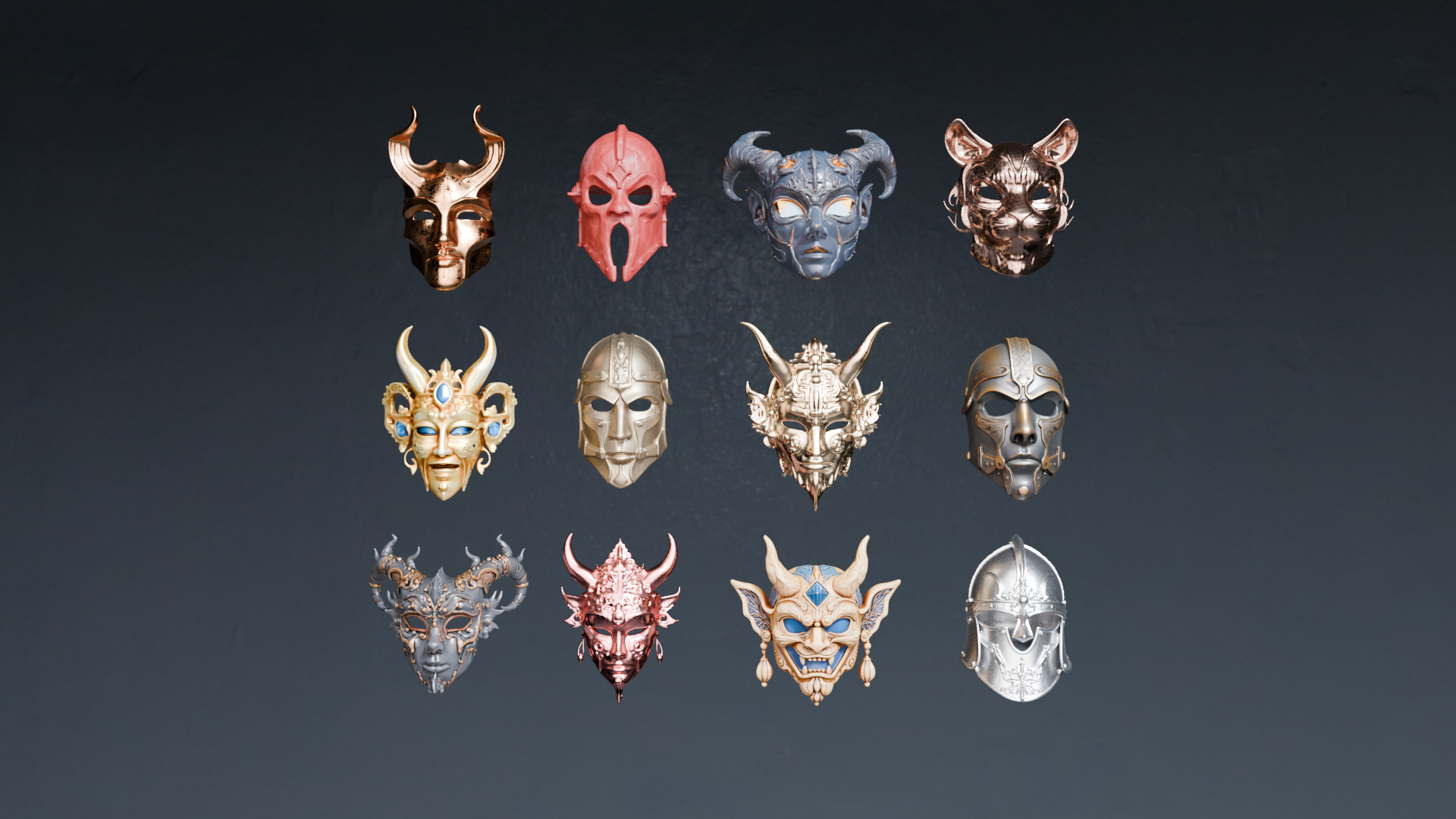 Epic Mythical Masks Collection - 3D Model Bundle Low-poly 3D model_1