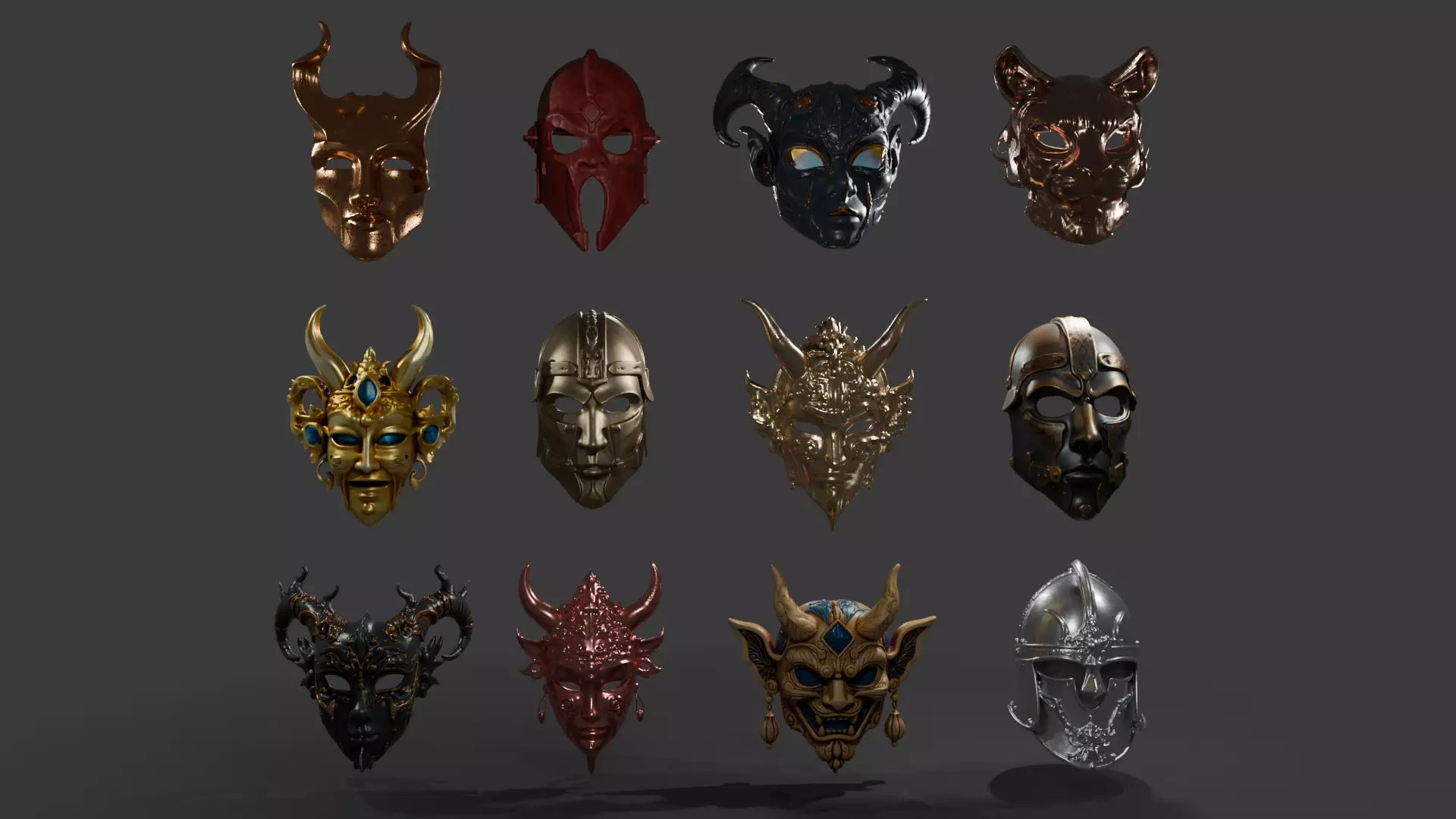 Epic Mythical Masks Collection - 3D Model Bundle Low-poly 3D model_0