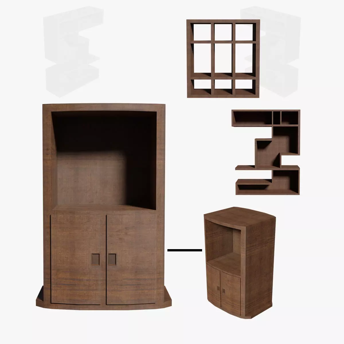 Deco BookShelfs Wood Style Scape Lignum Lot 2 Group N2- Low 3D model_0