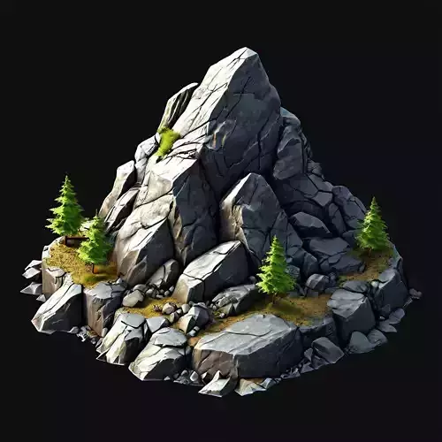 Stylized Rocky Mountain Peak with Trees Low-poly 3D model