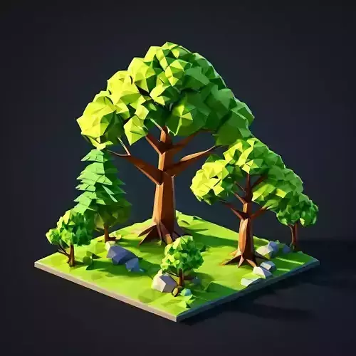 Low Poly Forest Scene Game Asset Low-poly 3D model