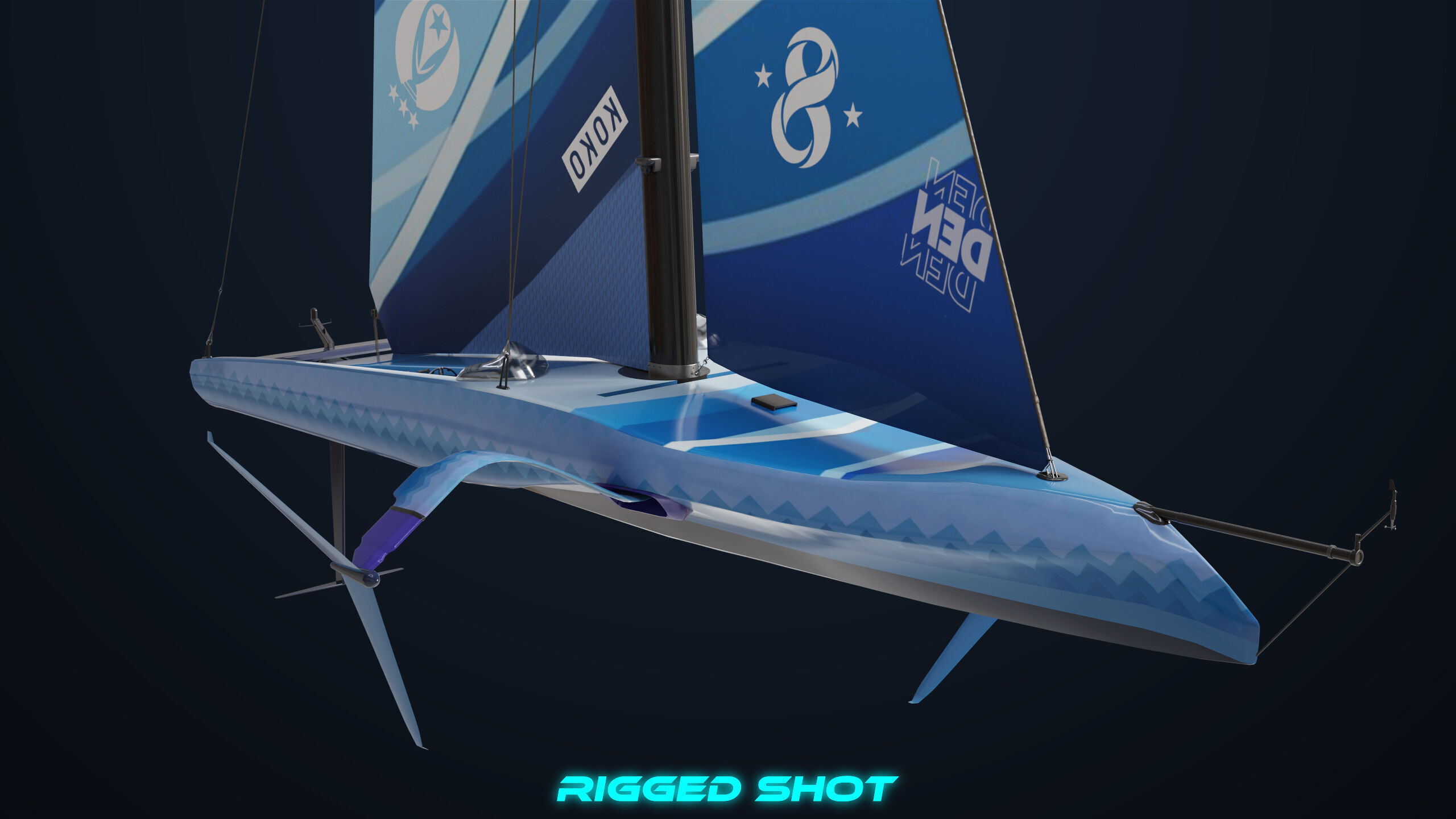 Sailing Yacht Boat Hydrofoil 01 Blue All PBR Unity UE Textures Low-poly 3D model_24