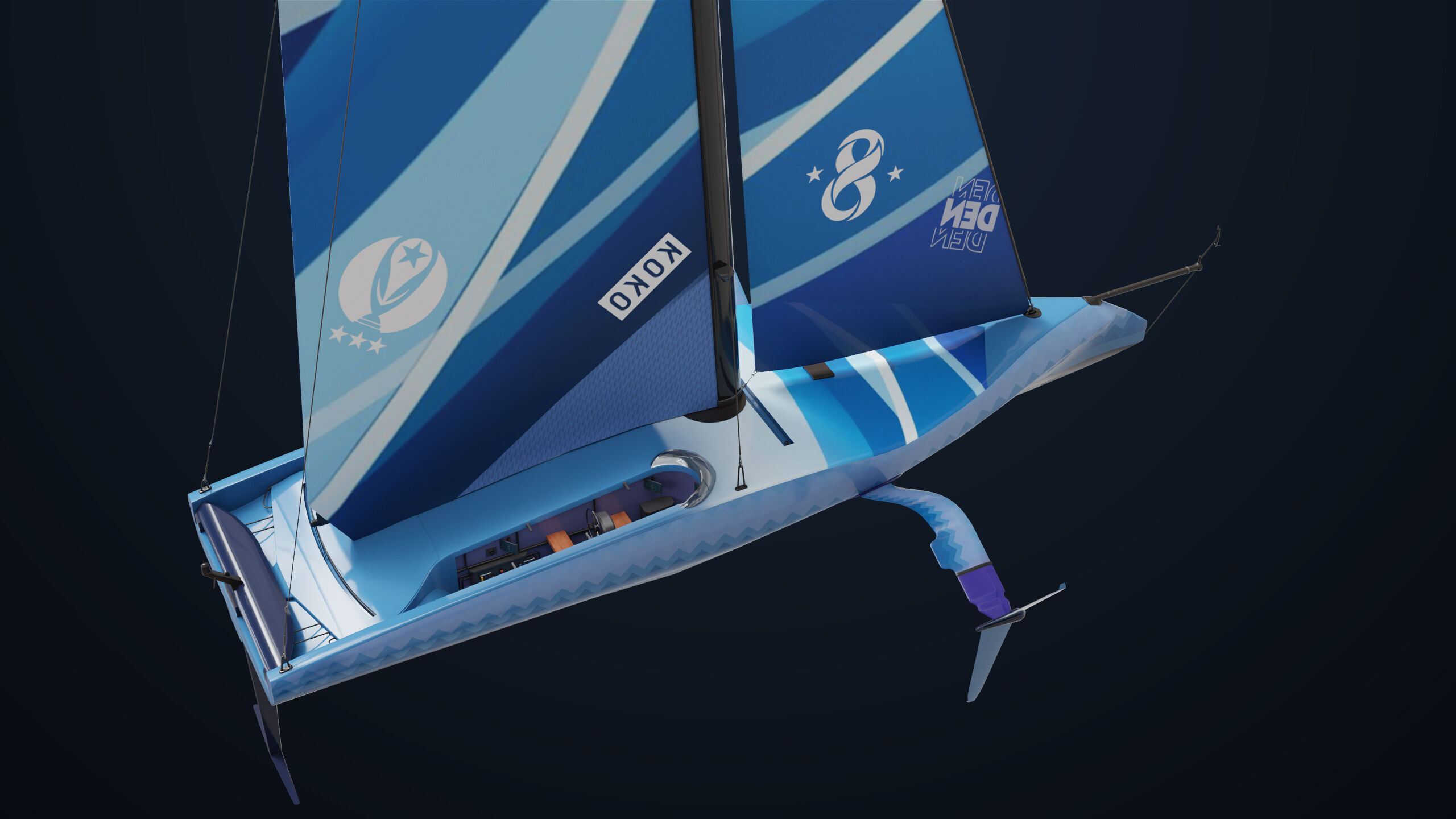 Sailing Yacht Boat Hydrofoil 01 Blue All PBR Unity UE Textures Low-poly 3D model_18