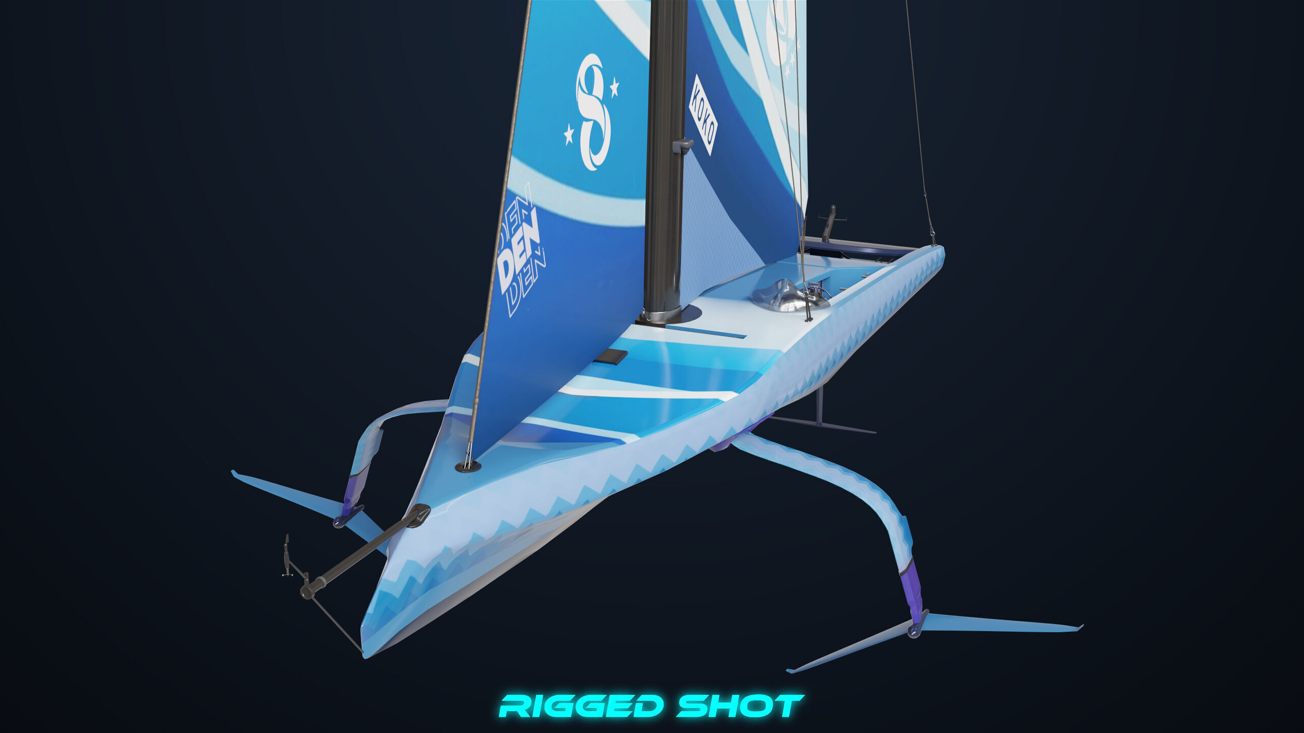 Sailing Yacht Boat Hydrofoil 01 Blue All PBR Unity UE Textures Low-poly 3D model_8