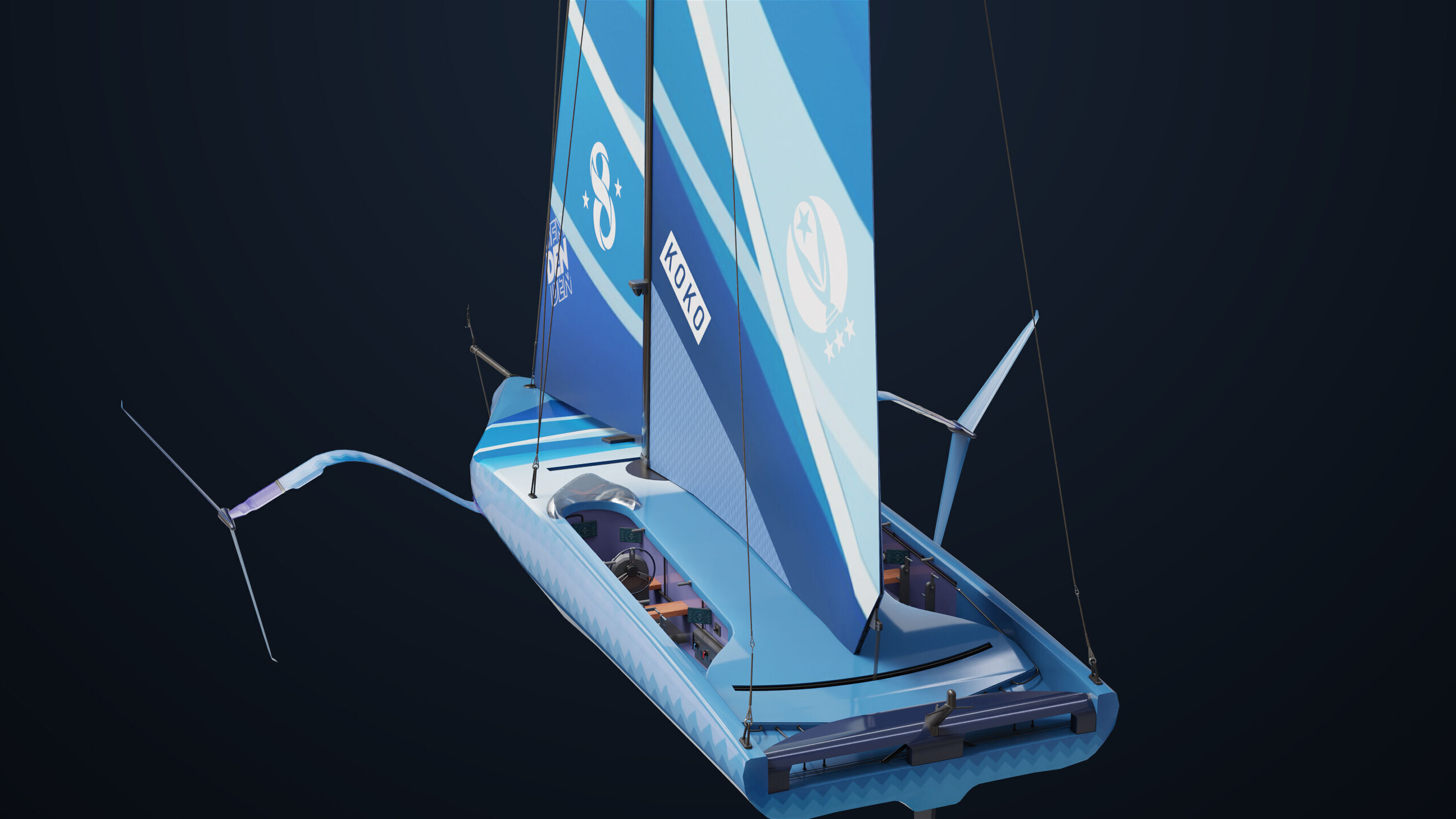 Sailing Yacht Boat Hydrofoil 01 Blue All PBR Unity UE Textures Low-poly 3D model_20