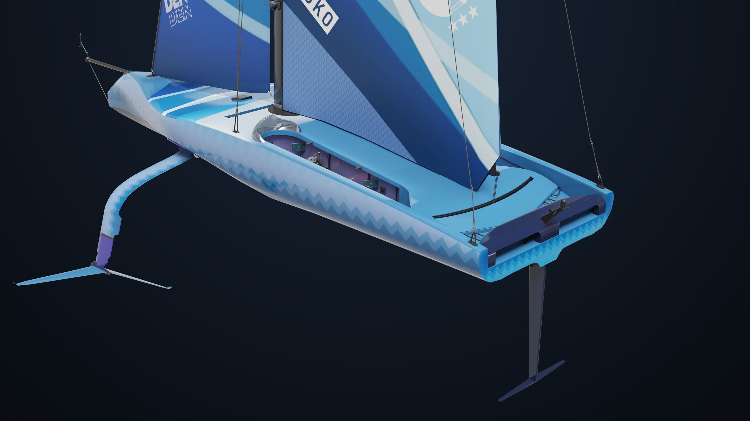 Sailing Yacht Boat Hydrofoil 01 Blue All PBR Unity UE Textures Low-poly 3D model_27