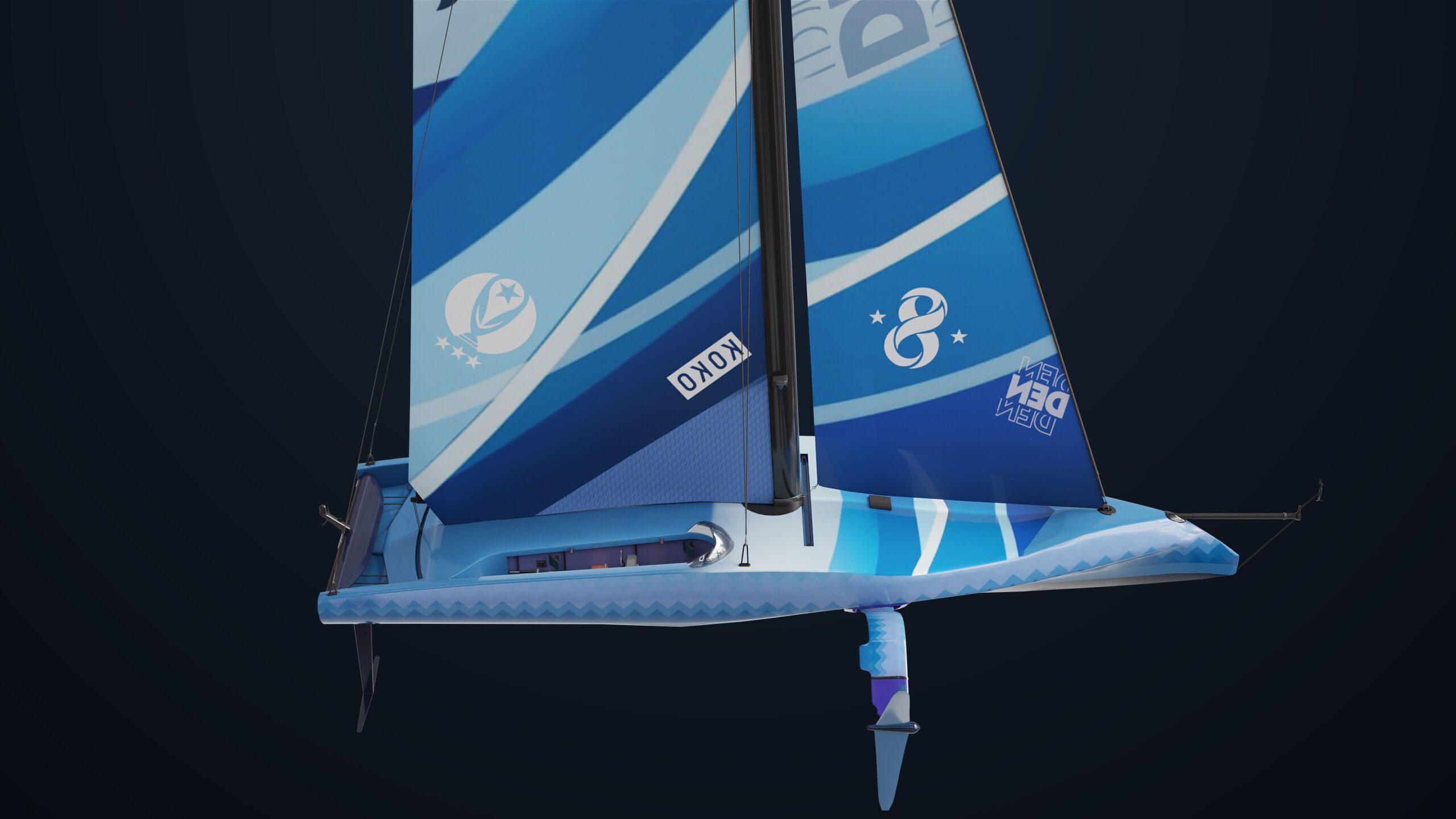 Sailing Yacht Boat Hydrofoil 01 Blue All PBR Unity UE Textures Low-poly 3D model_16