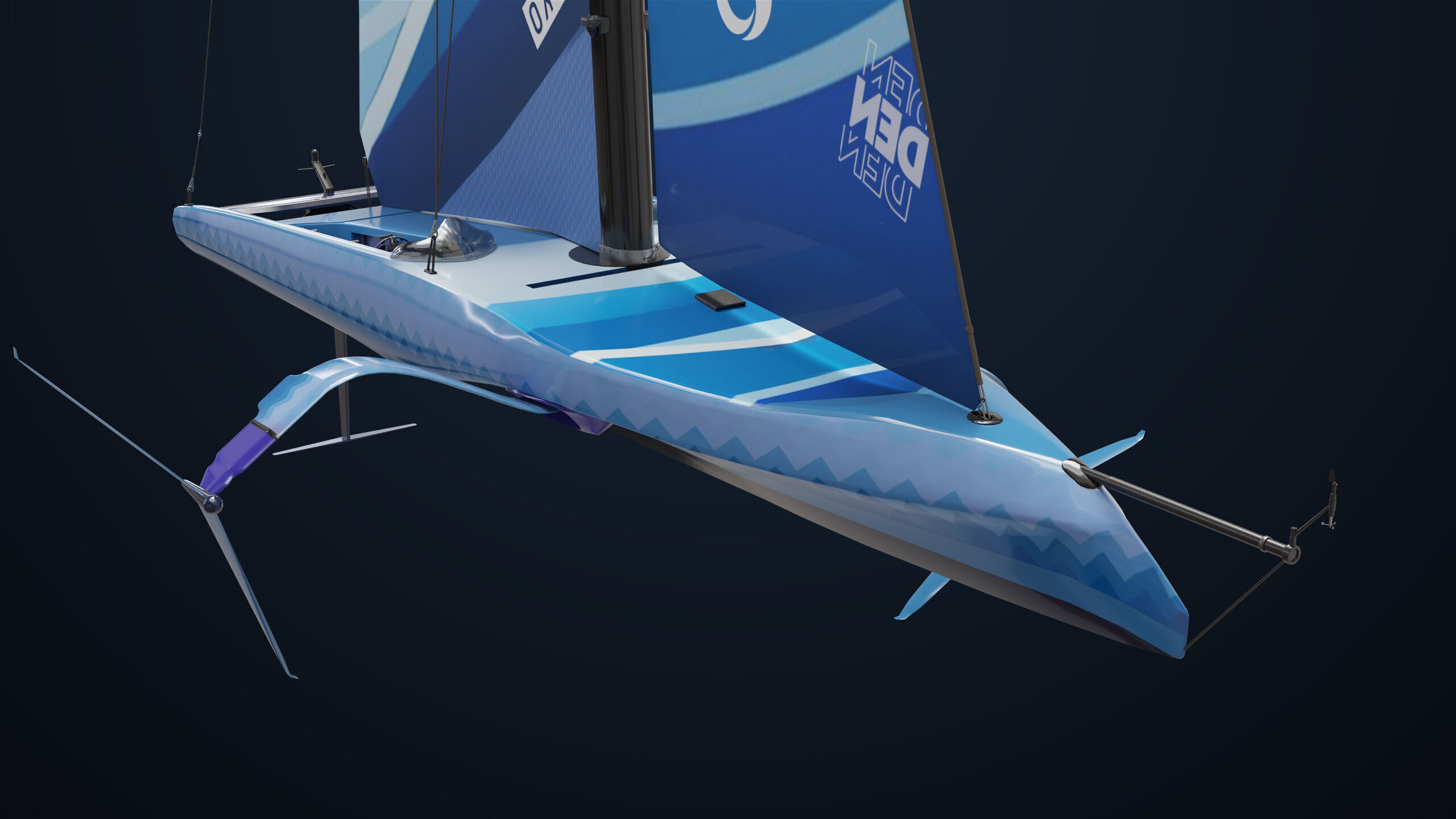 Sailing Yacht Boat Hydrofoil 01 Blue All PBR Unity UE Textures Low-poly 3D model_28