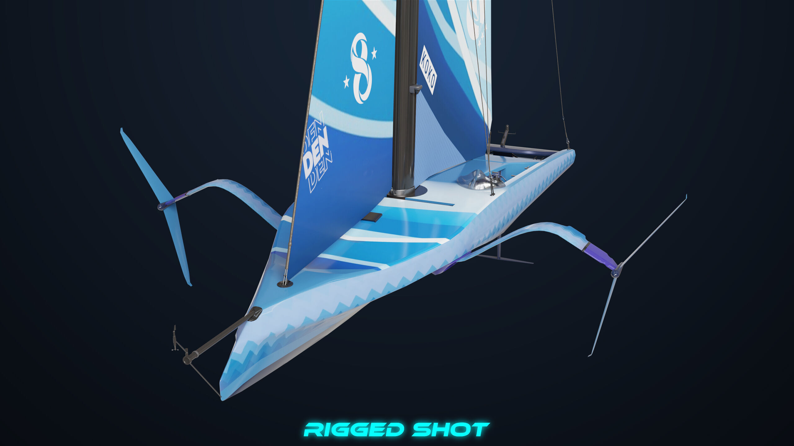 Sailing Yacht Boat Hydrofoil 01 Blue All PBR Unity UE Textures Low-poly 3D model_23