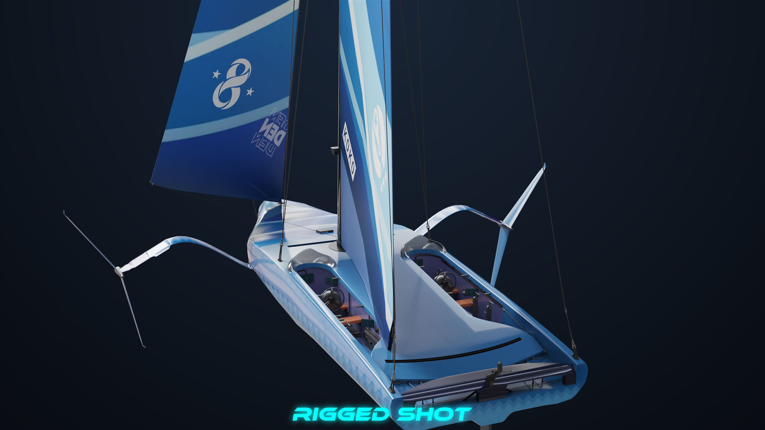 Sailing Yacht Boat Hydrofoil 01 Blue All PBR Unity UE Textures Low-poly 3D model_7