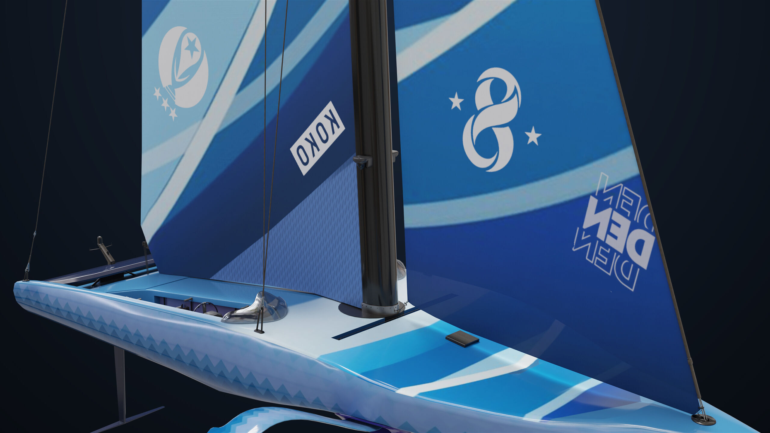 Sailing Yacht Boat Hydrofoil 01 Blue All PBR Unity UE Textures Low-poly 3D model_29