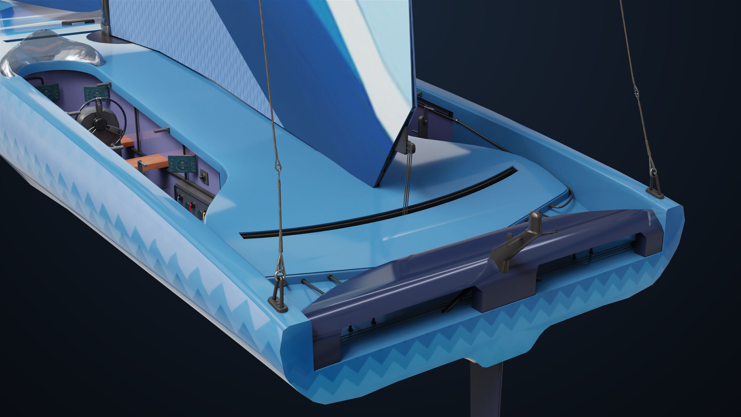 Sailing Yacht Boat Hydrofoil 01 Blue All PBR Unity UE Textures Low-poly 3D model_4