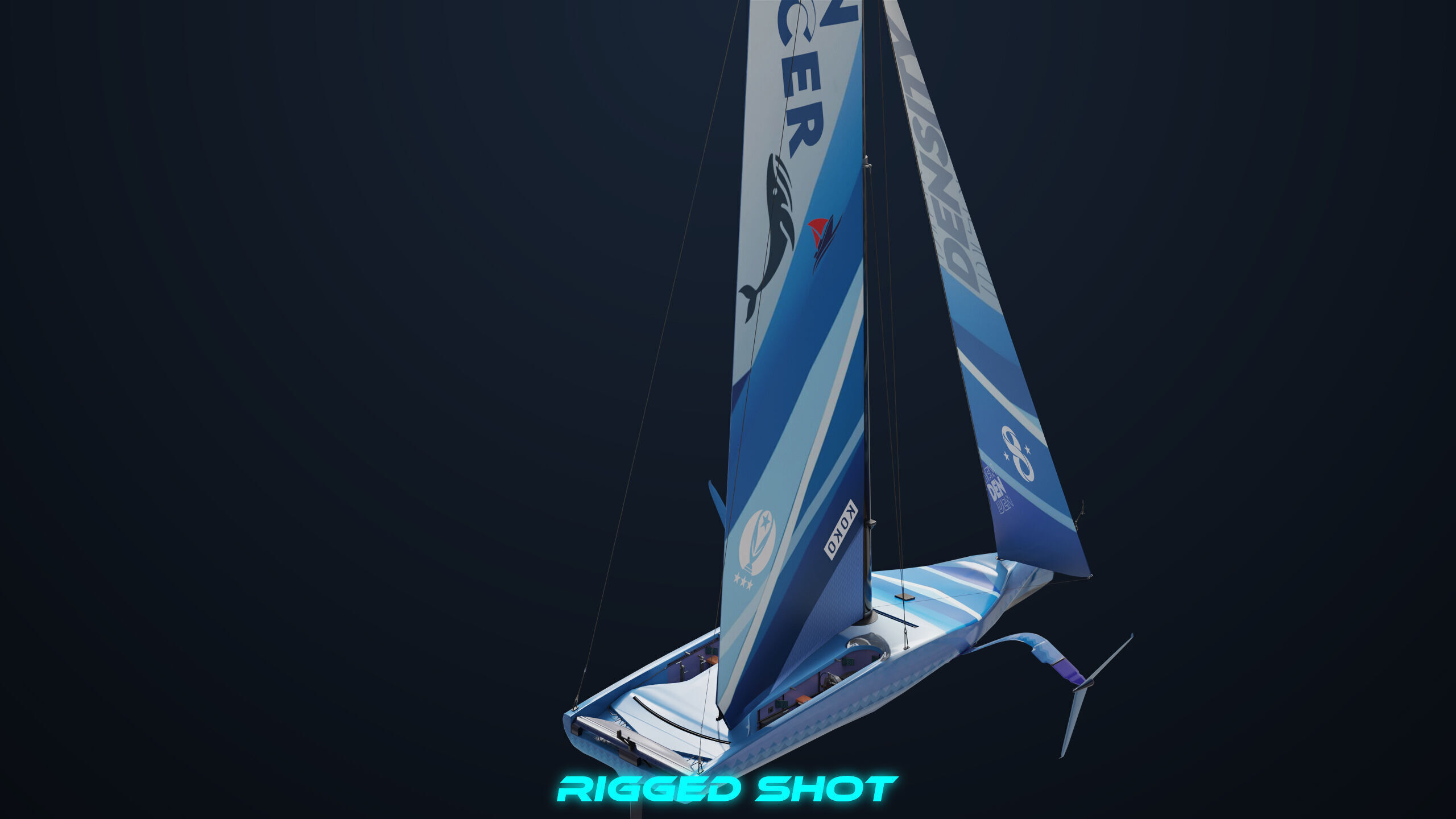 Sailing Yacht Boat Hydrofoil 01 Blue All PBR Unity UE Textures Low-poly 3D model_22