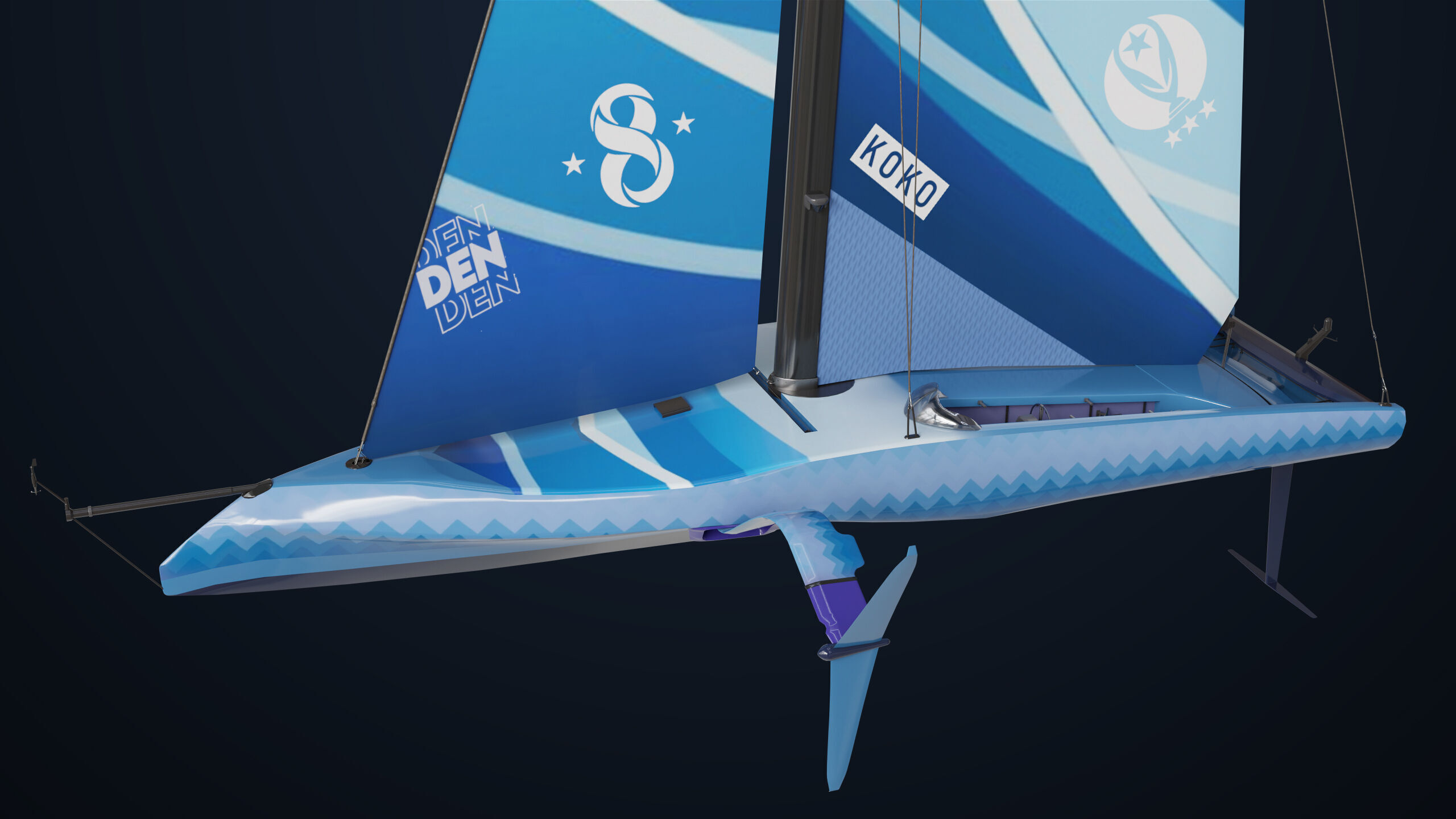 Sailing Yacht Boat Hydrofoil 01 Blue All PBR Unity UE Textures Low-poly 3D model_14