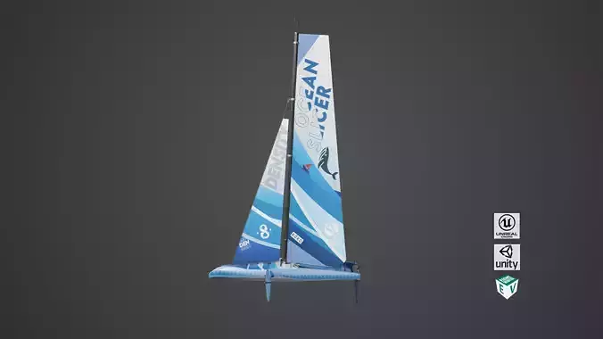 Sailing Yacht Boat Hydrofoil 01 Blue All PBR Unity UE Textures Low-poly 3D model
