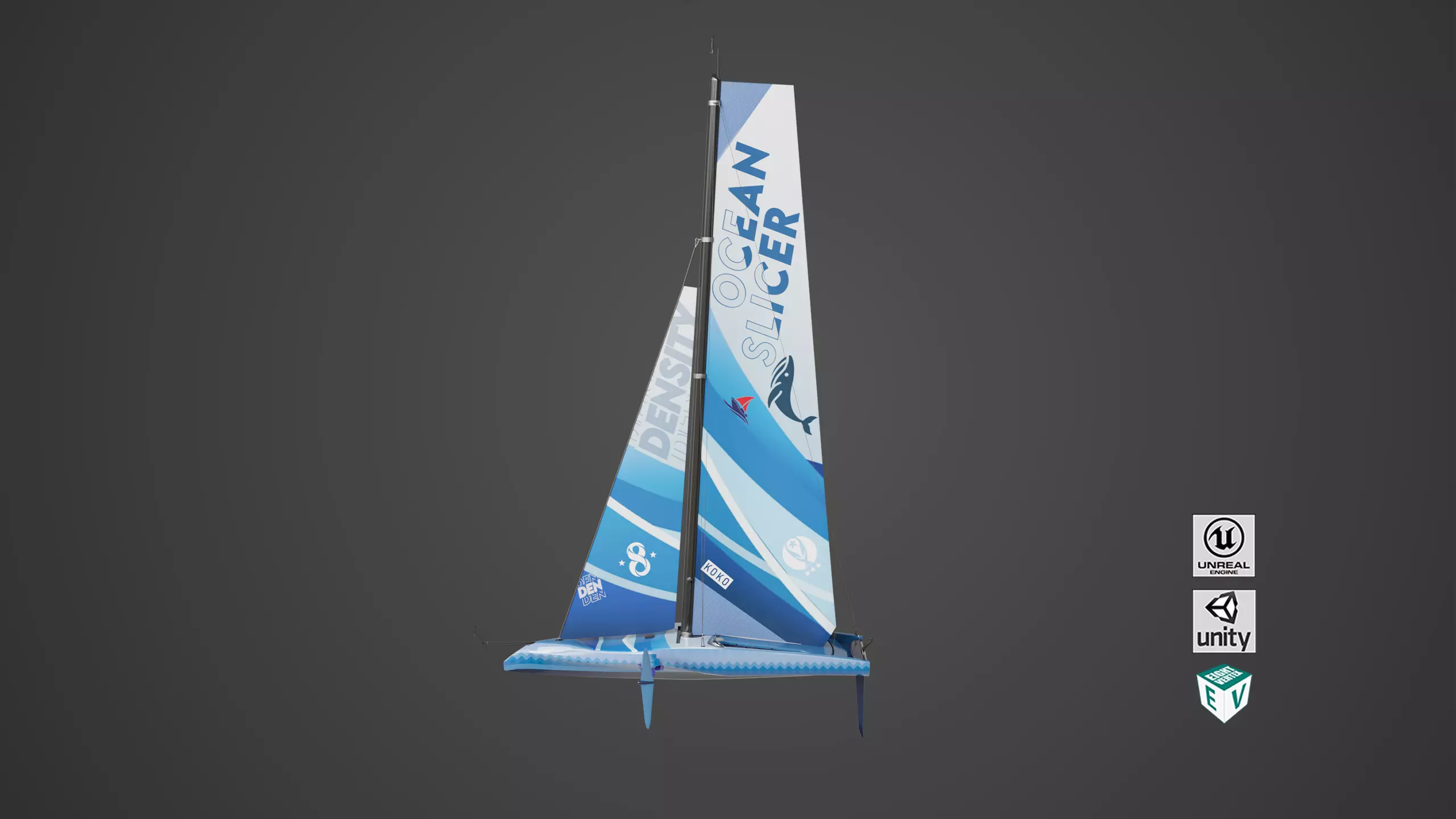 Sailing Yacht Boat Hydrofoil 01 Blue All PBR Unity UE Textures Low-poly 3D model_0