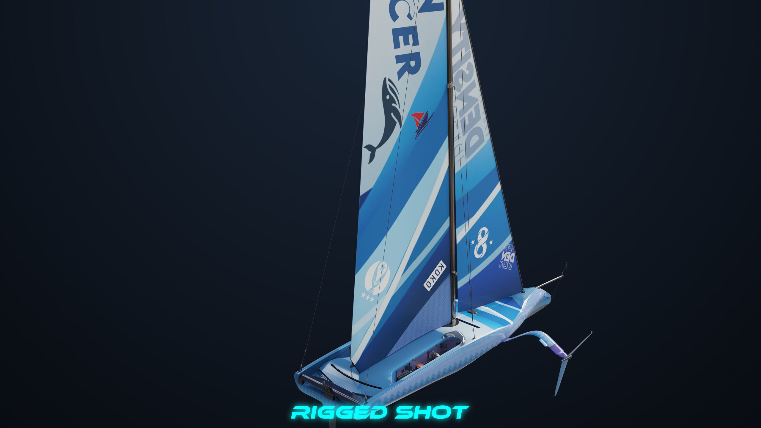 Sailing Yacht Boat Hydrofoil 01 Blue All PBR Unity UE Textures Low-poly 3D model_21