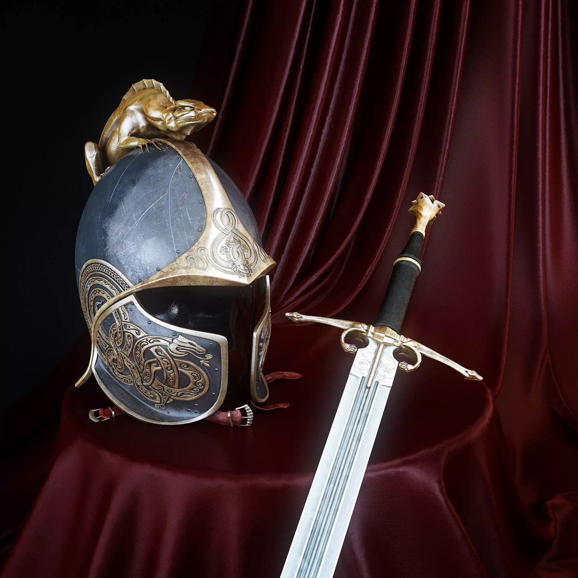 Dragon Helm and Dragon Sword 3D model_0