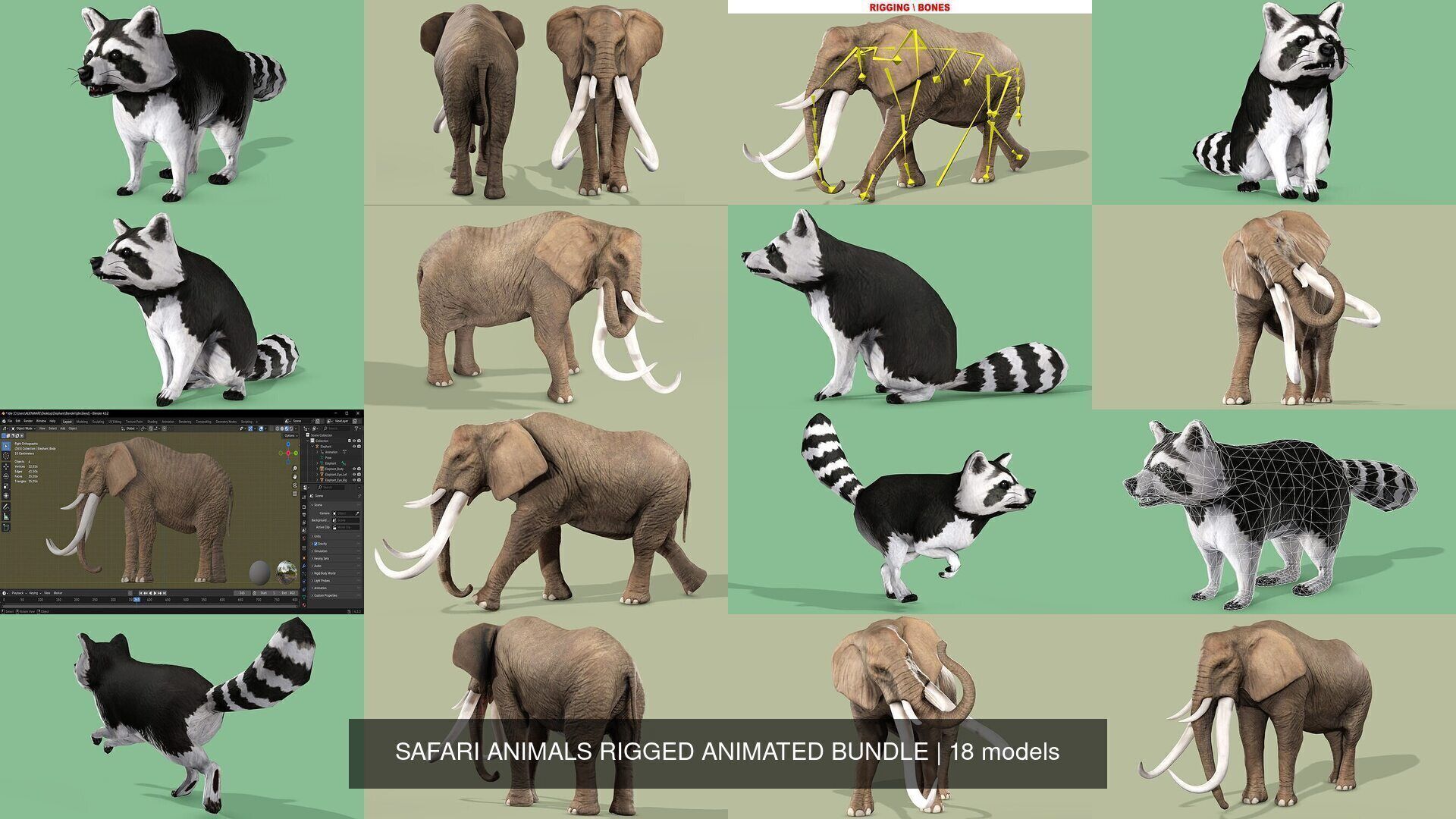 18 SAFARI ANIMALS RIGGED ANIMATED BUNDLE 3D Model Collection_12