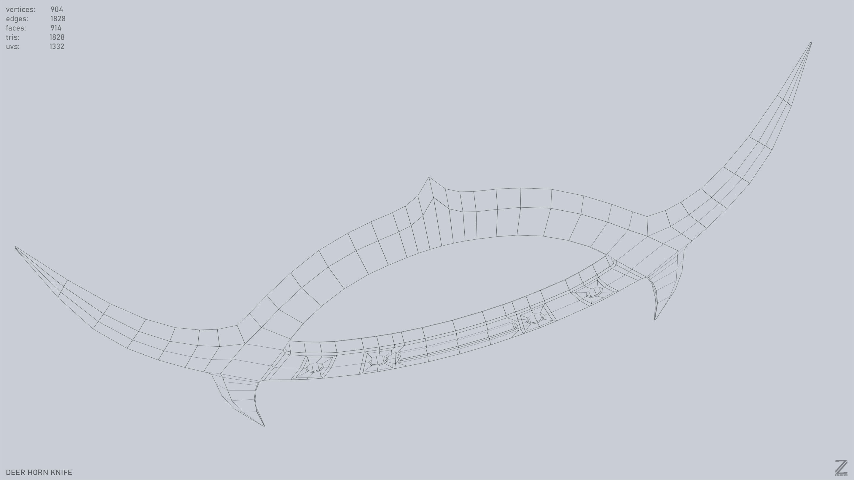 Deer horn knife Low-poly 3D model_12