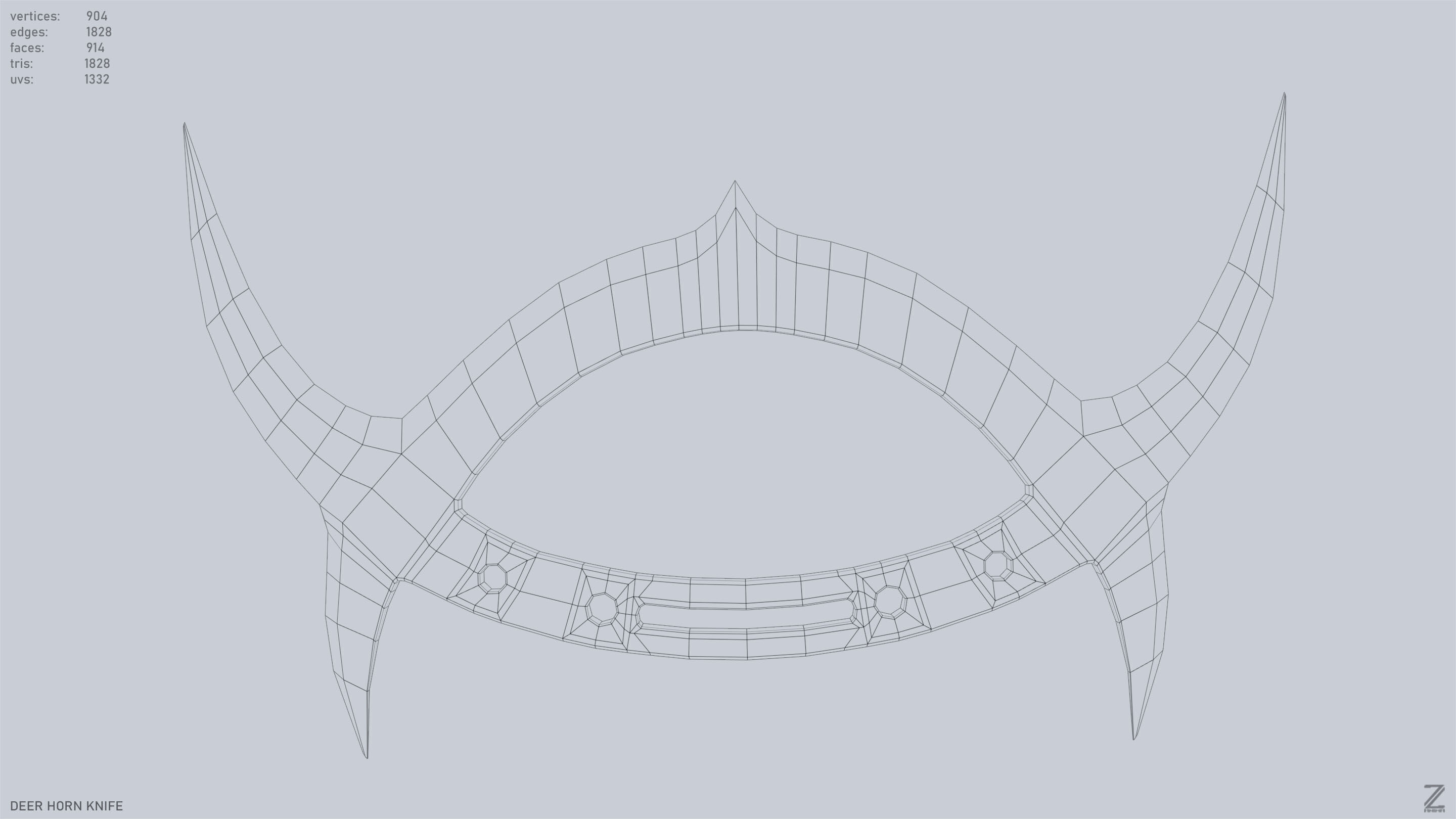 Deer horn knife Low-poly 3D model_10