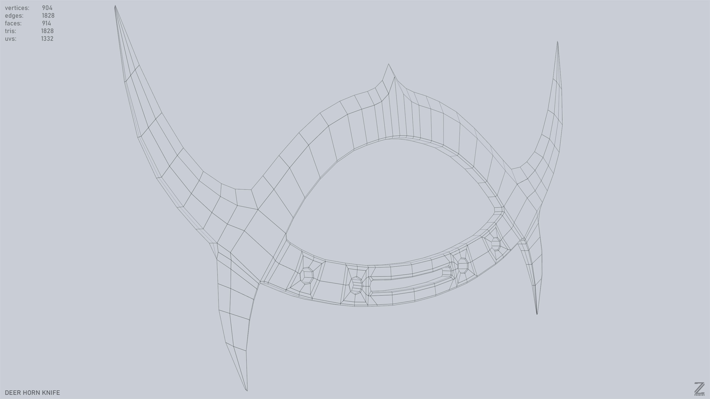 Deer horn knife Low-poly 3D model_15