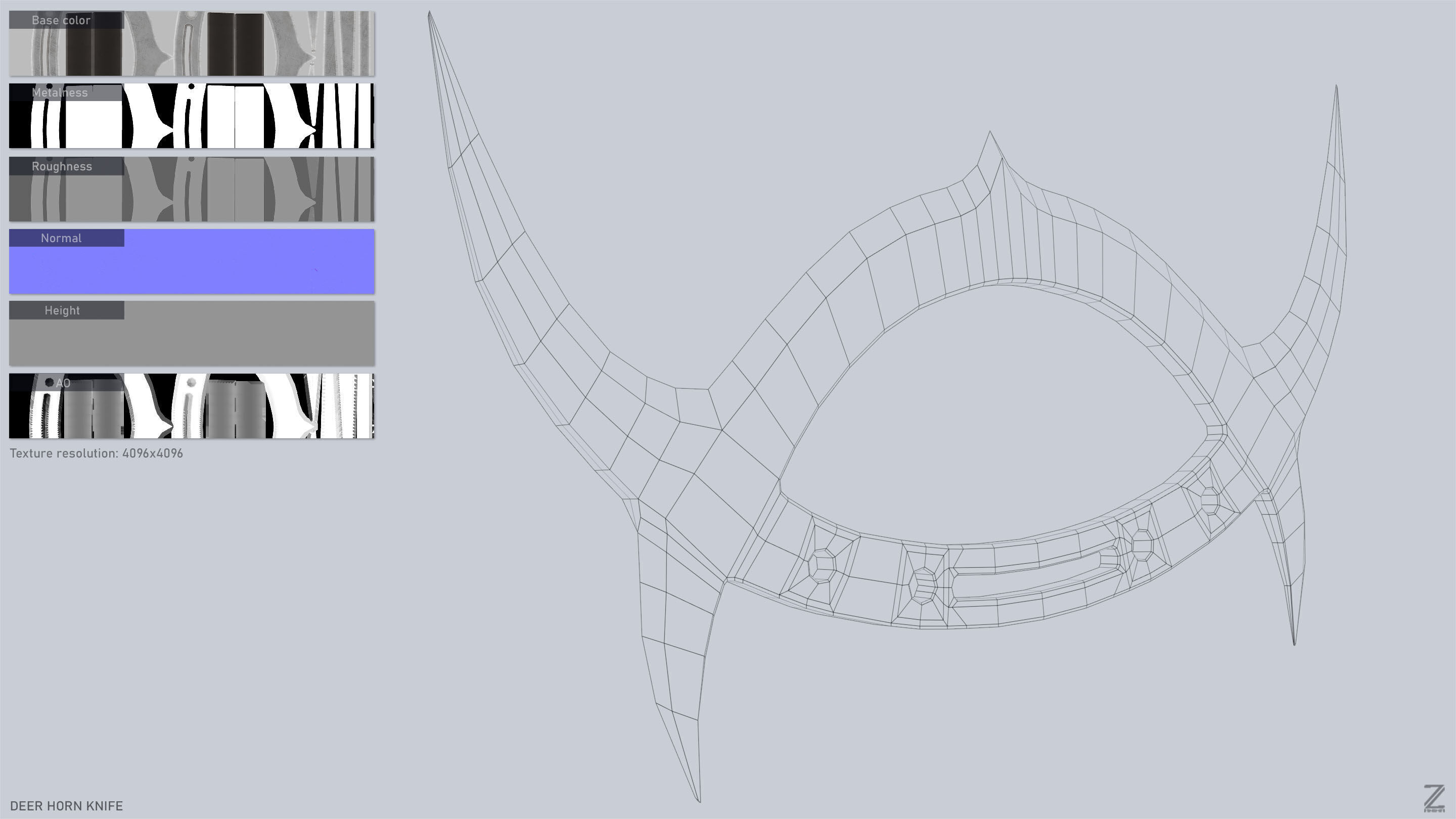 Deer horn knife Low-poly 3D model_3