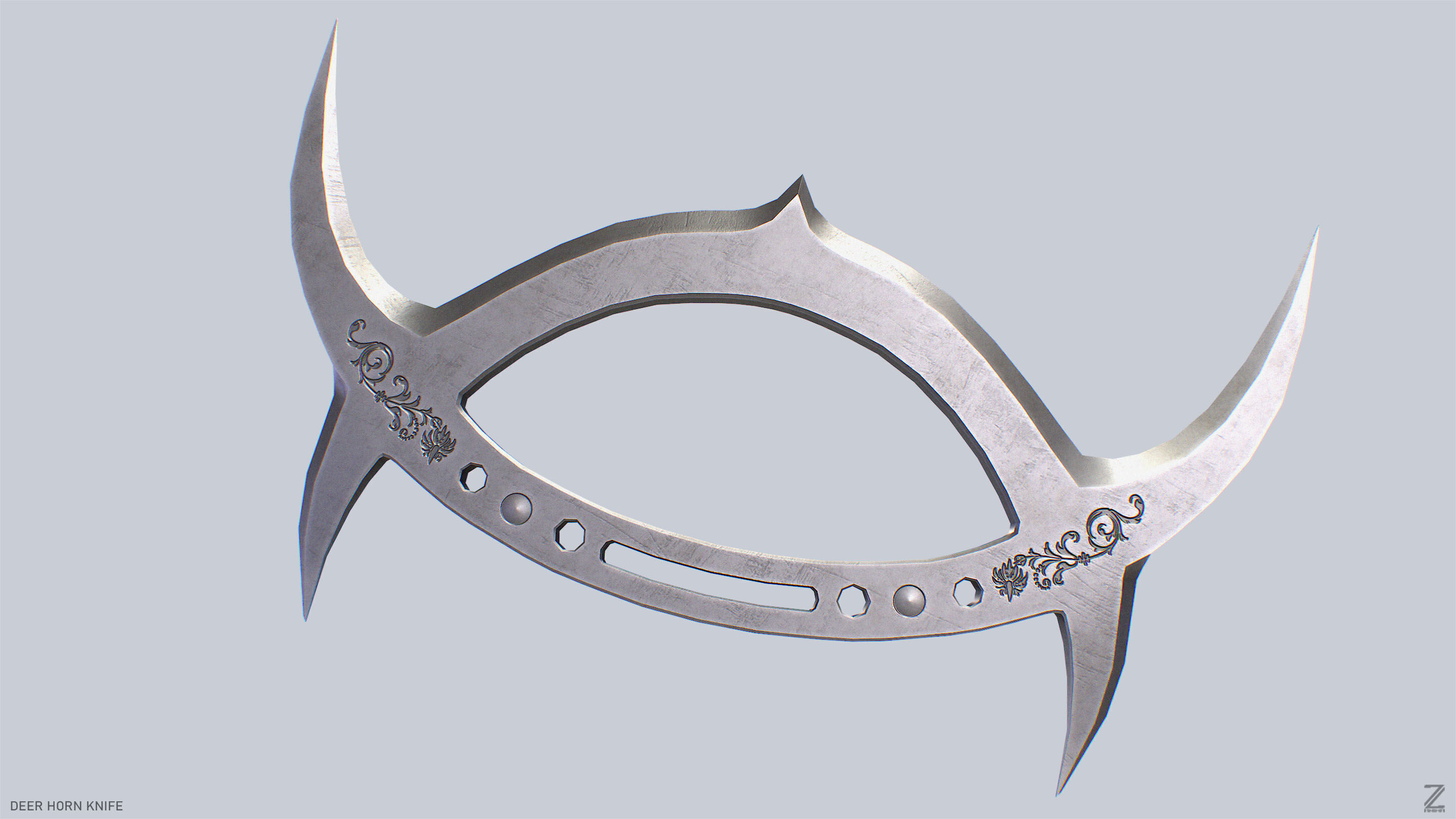 Deer horn knife Low-poly 3D model_2