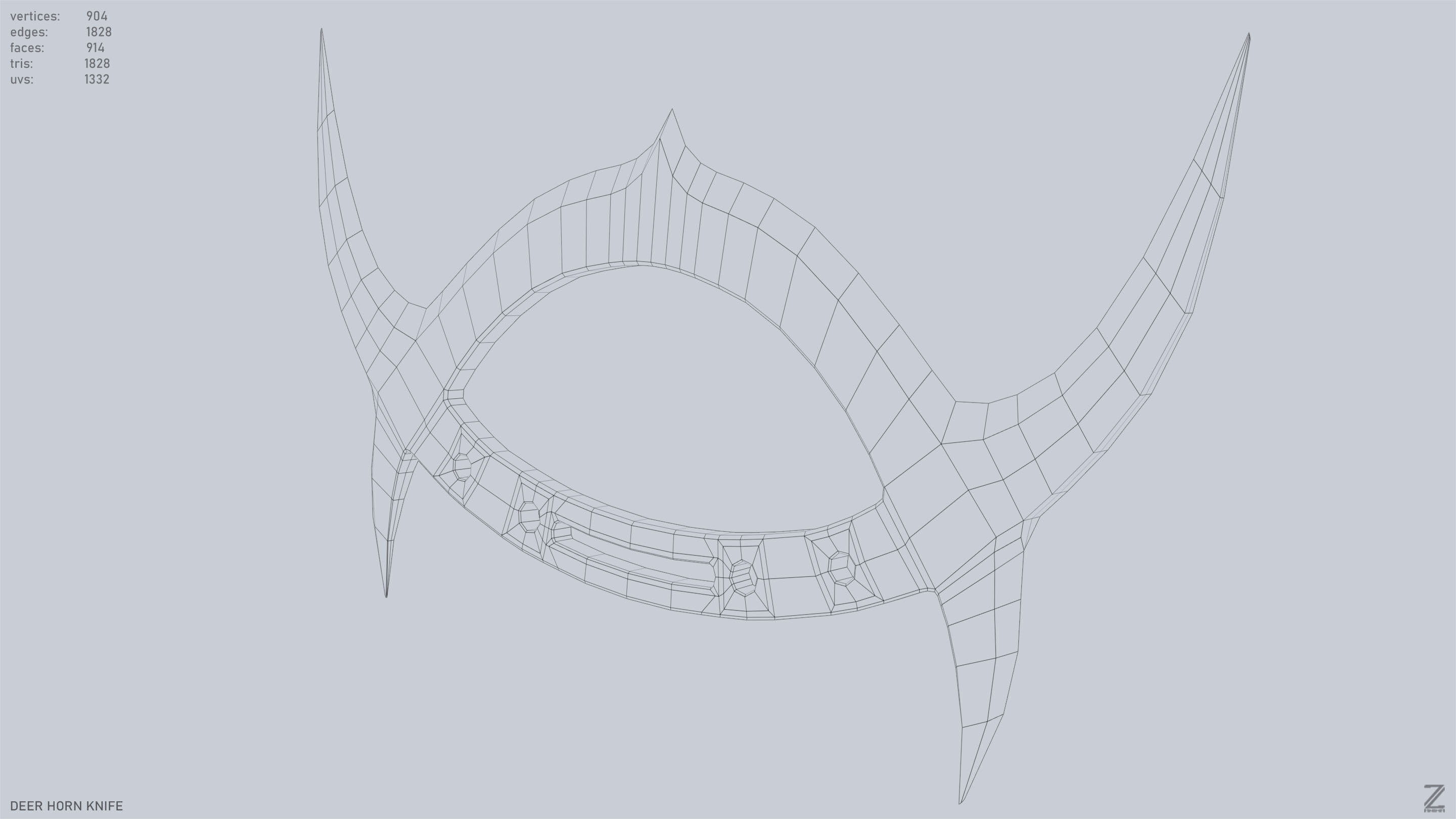 Deer horn knife Low-poly 3D model_11