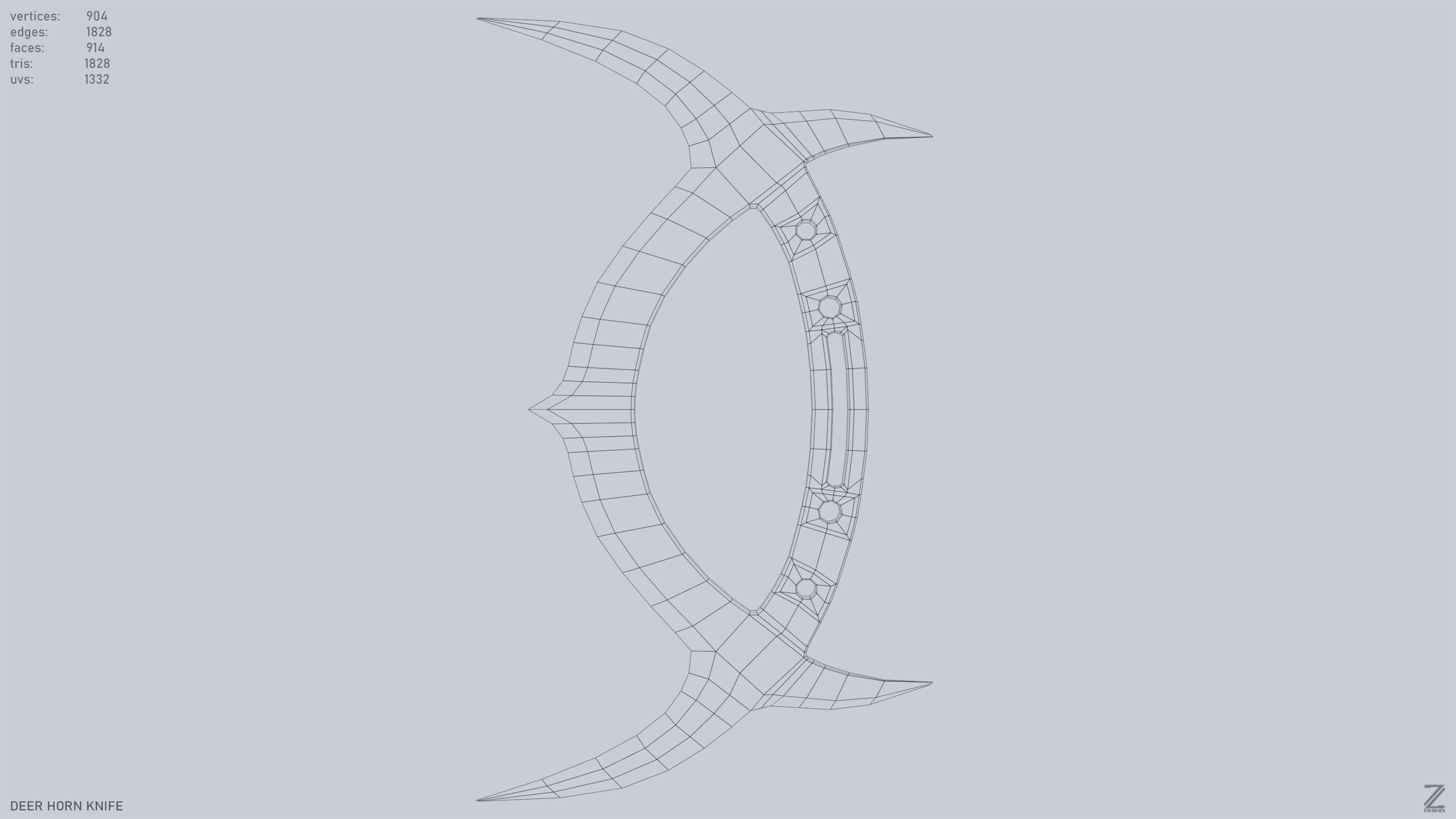 Deer horn knife Low-poly 3D model_9