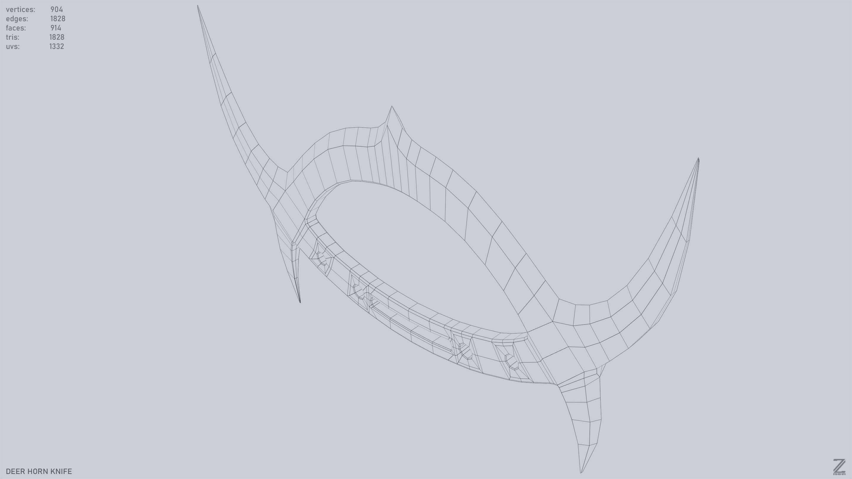 Deer horn knife Low-poly 3D model_14