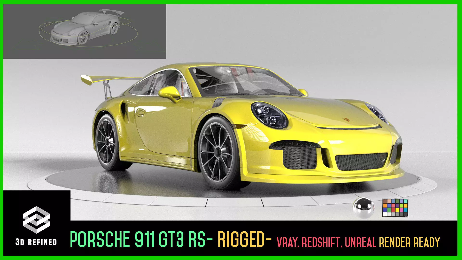 porsche 911 GT3 RS-Rigged and textured-unreal-vray-redshift Low-poly 3D model_0