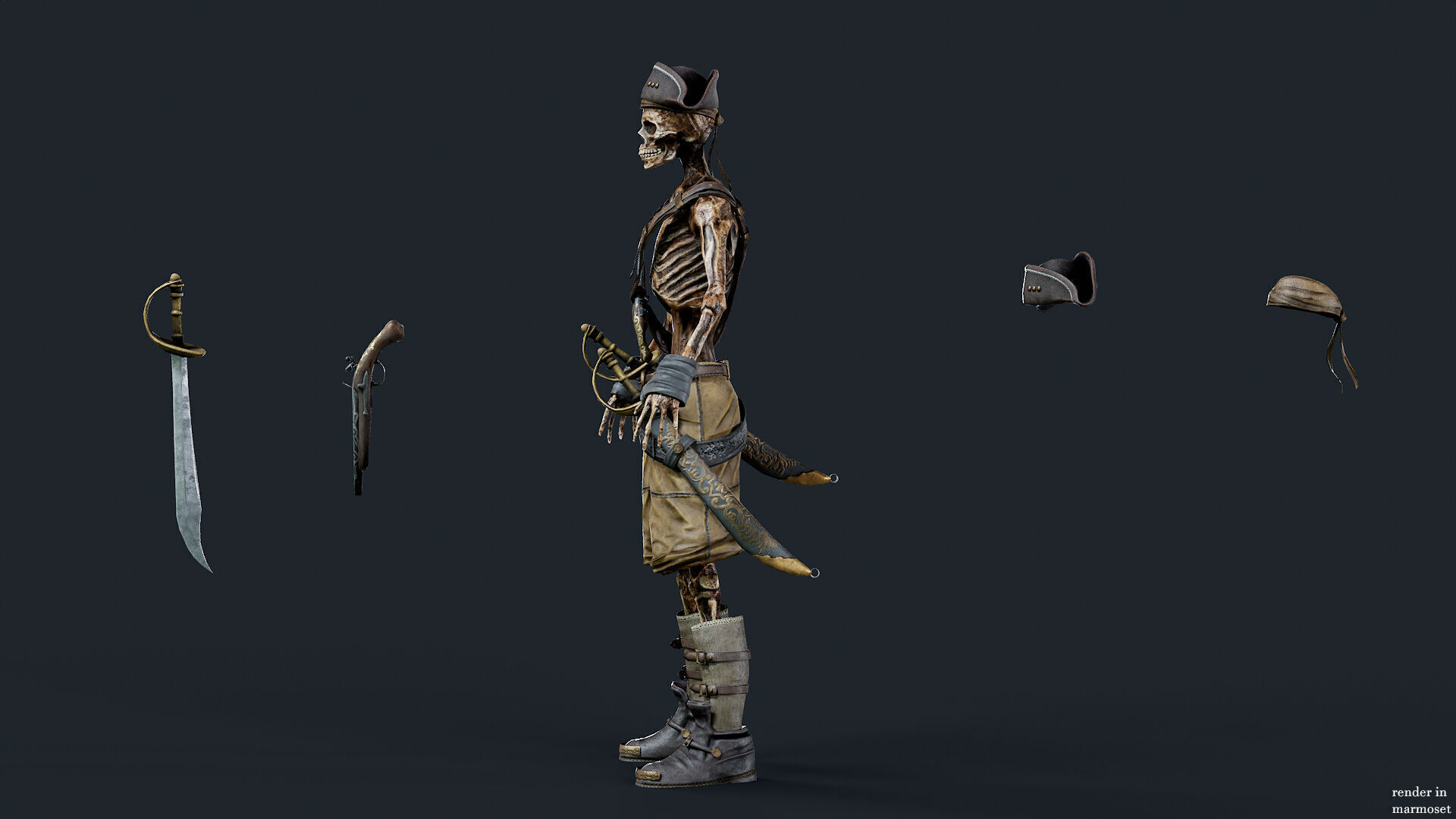 PIRATE SKELETON 2 A  Low-poly 3D model_5