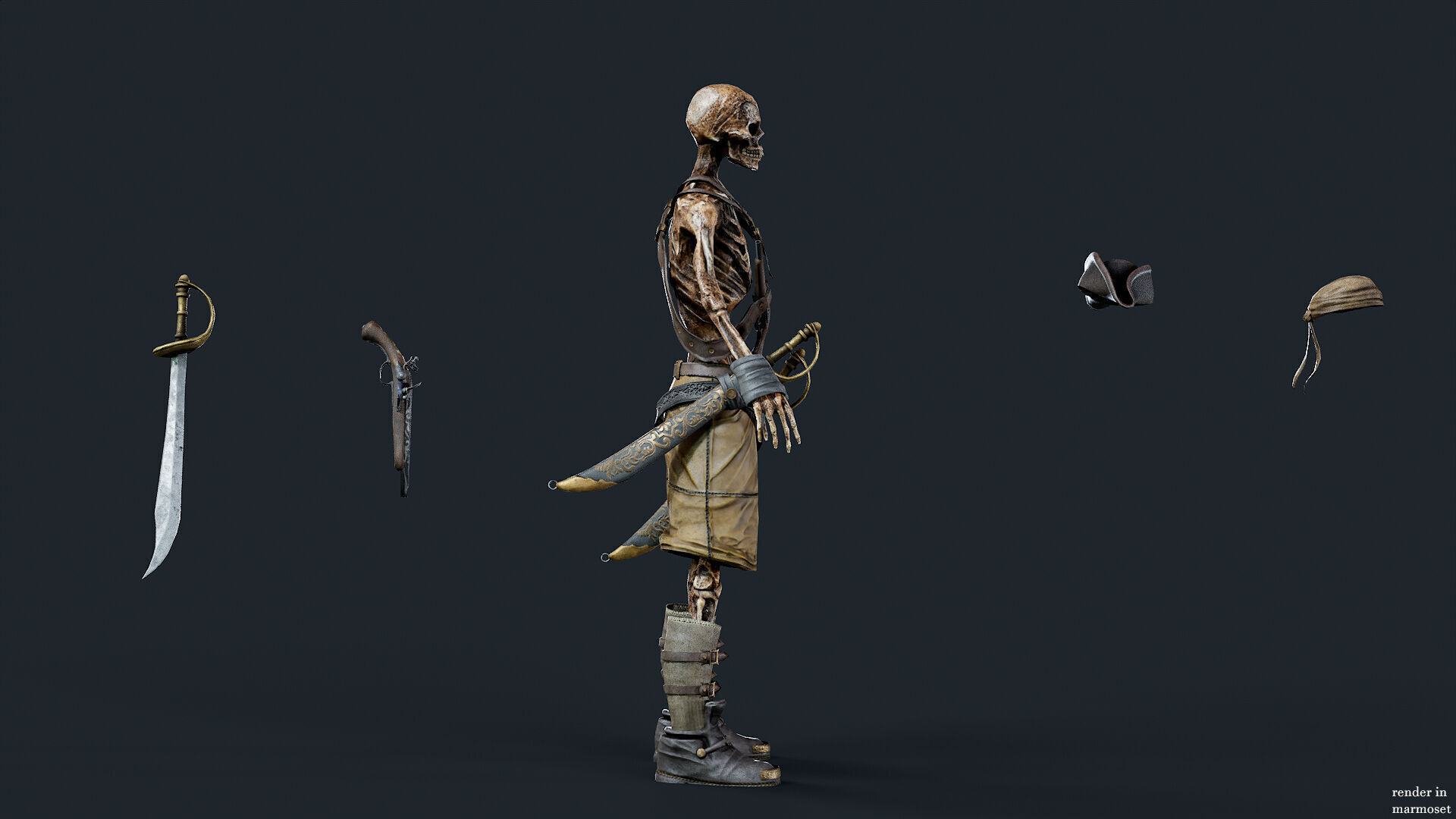 PIRATE SKELETON 2 A  Low-poly 3D model_7