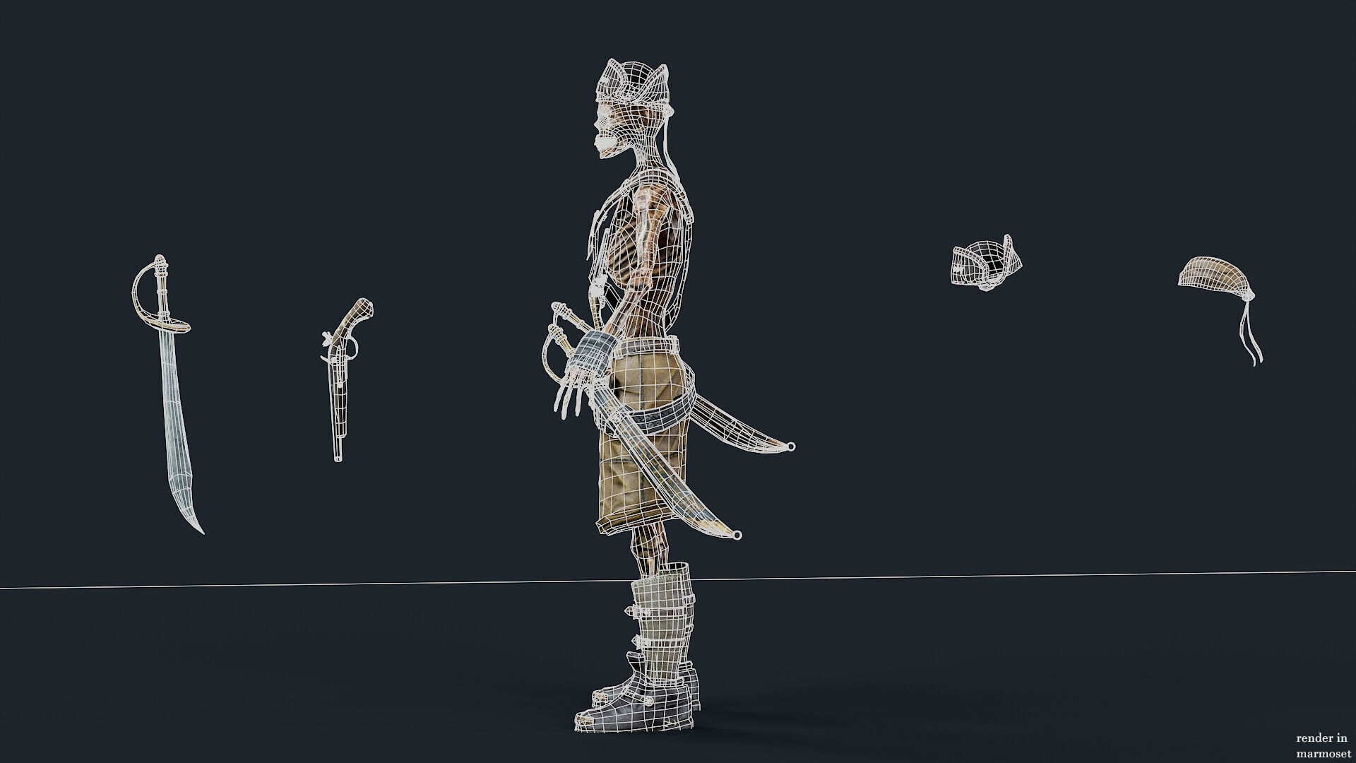 PIRATE SKELETON 2 A  Low-poly 3D model_11