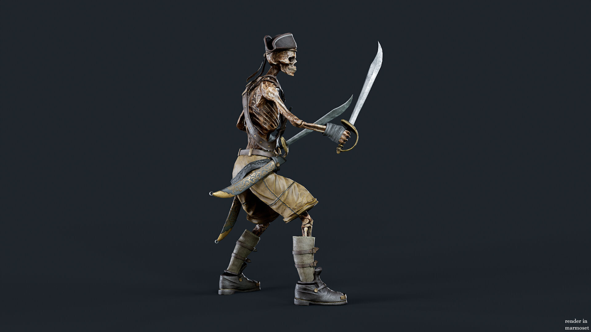 PIRATE SKELETON 2 A  Low-poly 3D model_4