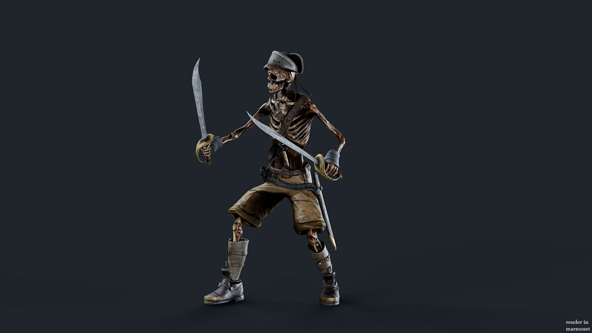 PIRATE SKELETON 2 A  Low-poly 3D model_3