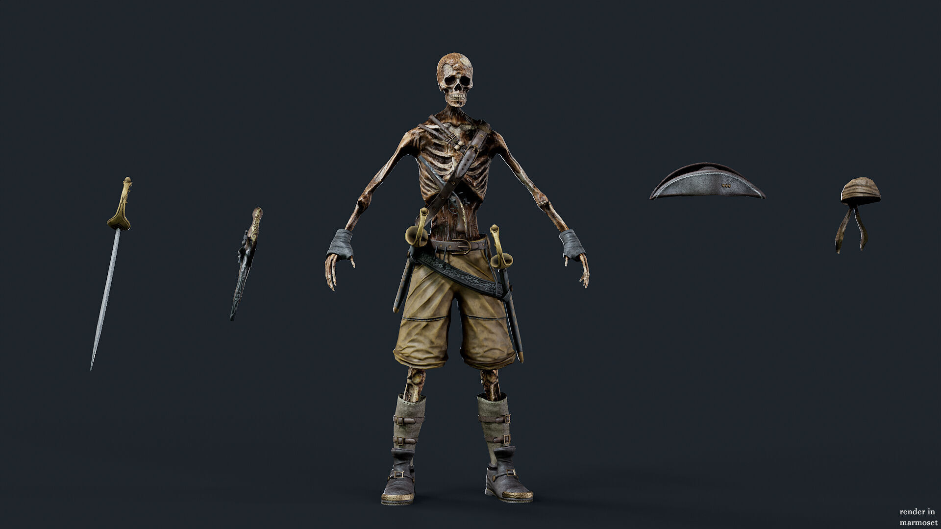 PIRATE SKELETON 2 A  Low-poly 3D model_6