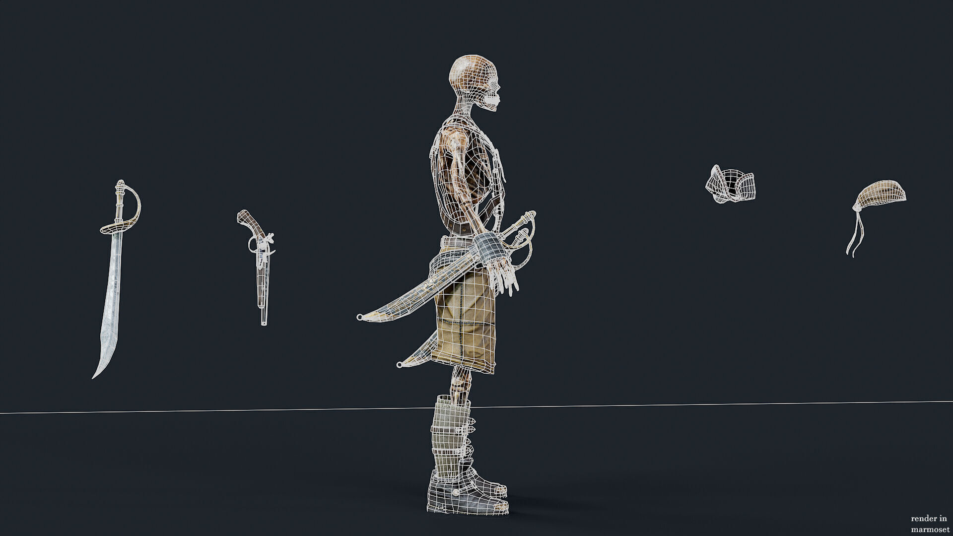 PIRATE SKELETON 2 A  Low-poly 3D model_10