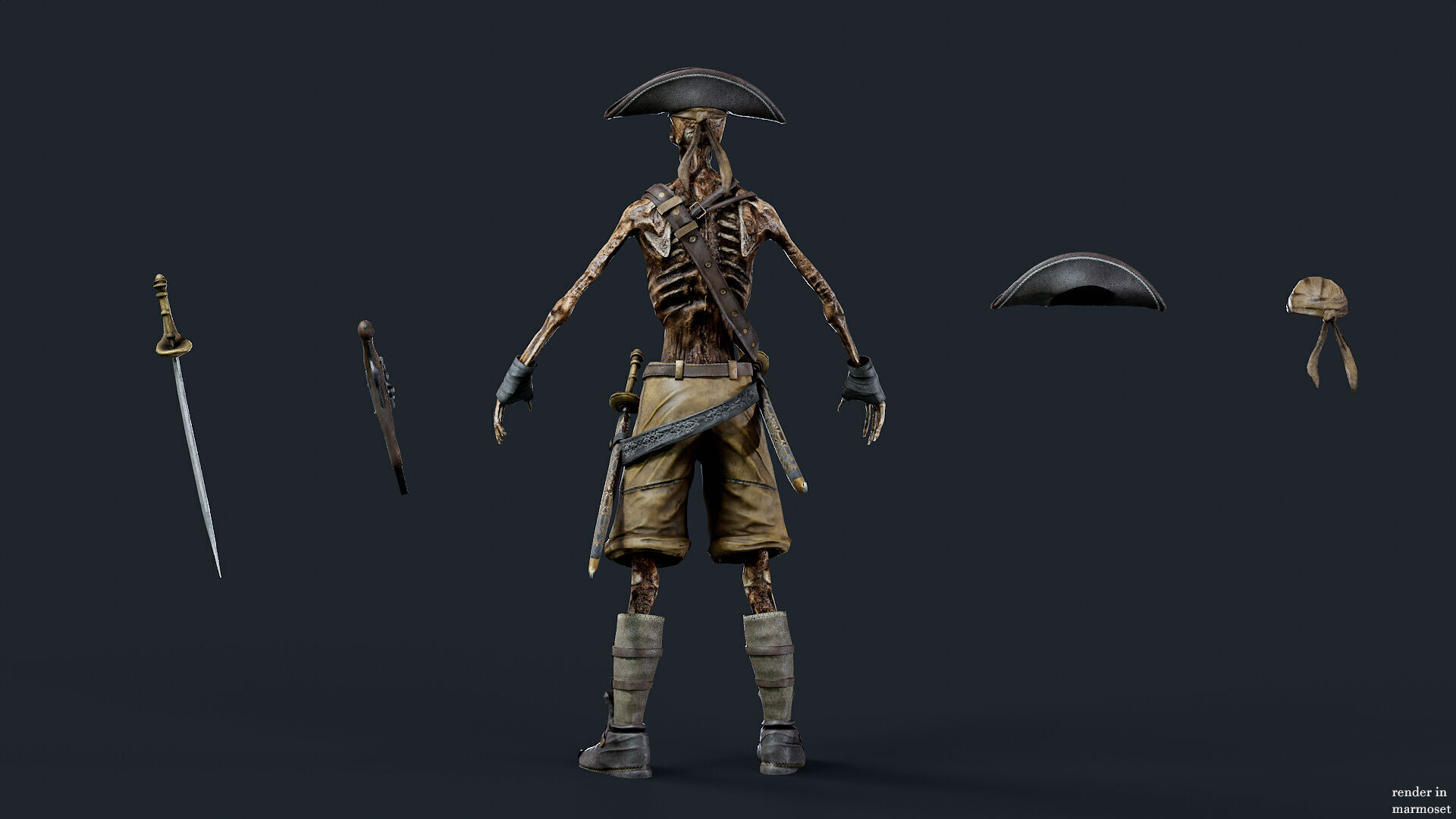 PIRATE SKELETON 2 A  Low-poly 3D model_8
