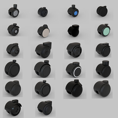 23 swivel wheels Low-poly 3D model