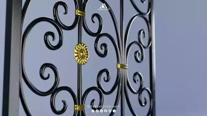 3D Model of Decorative Metal Window Fence - Security Grille 3D model