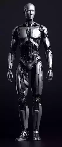 humanoid robot with black metal and mechanical look