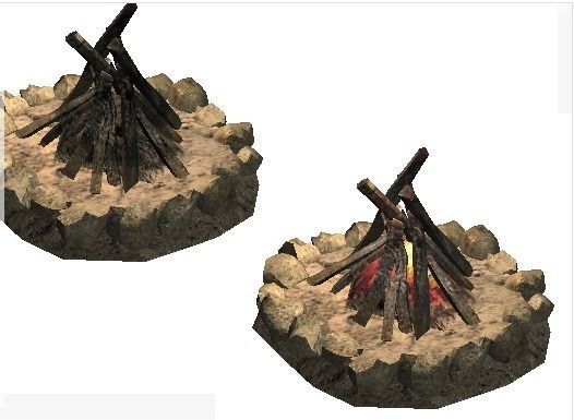 Campfire with two sticks in middle 3D model_0