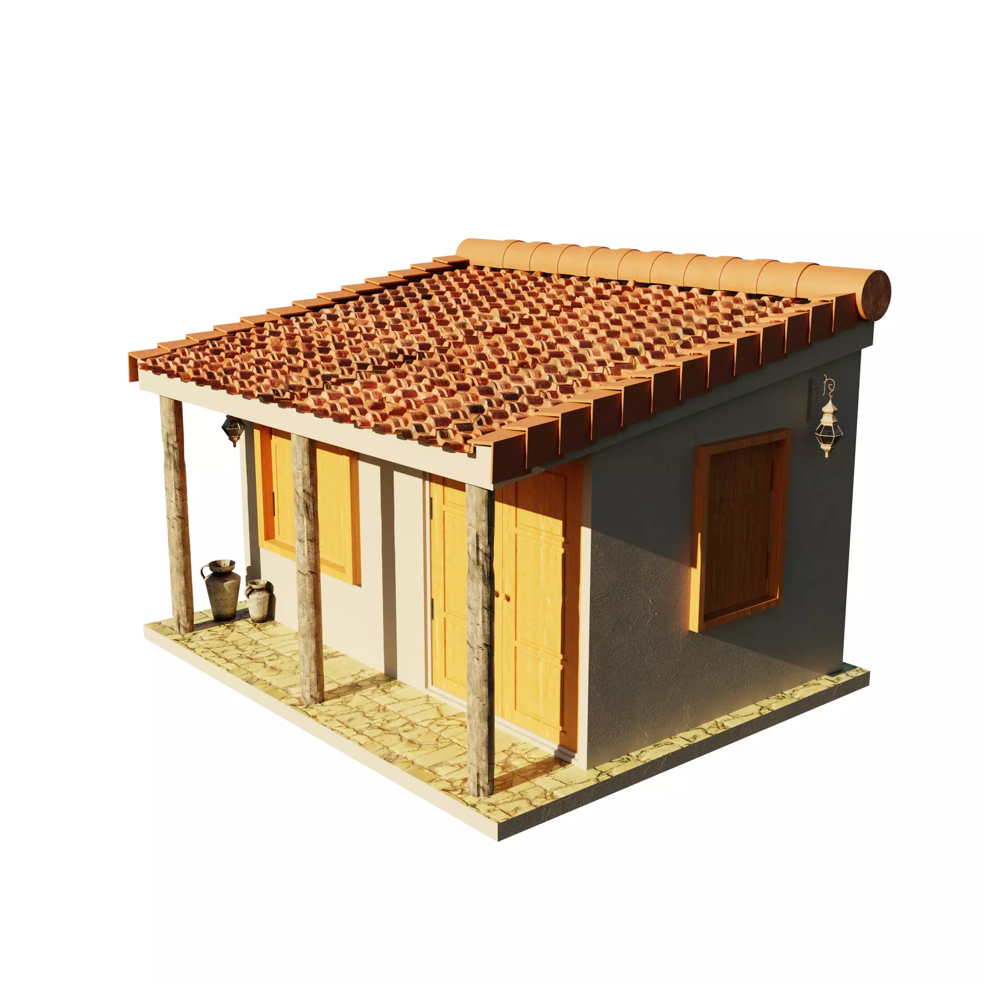 Furnished Village Cottage Game Ready Model Low-poly 3D model_0