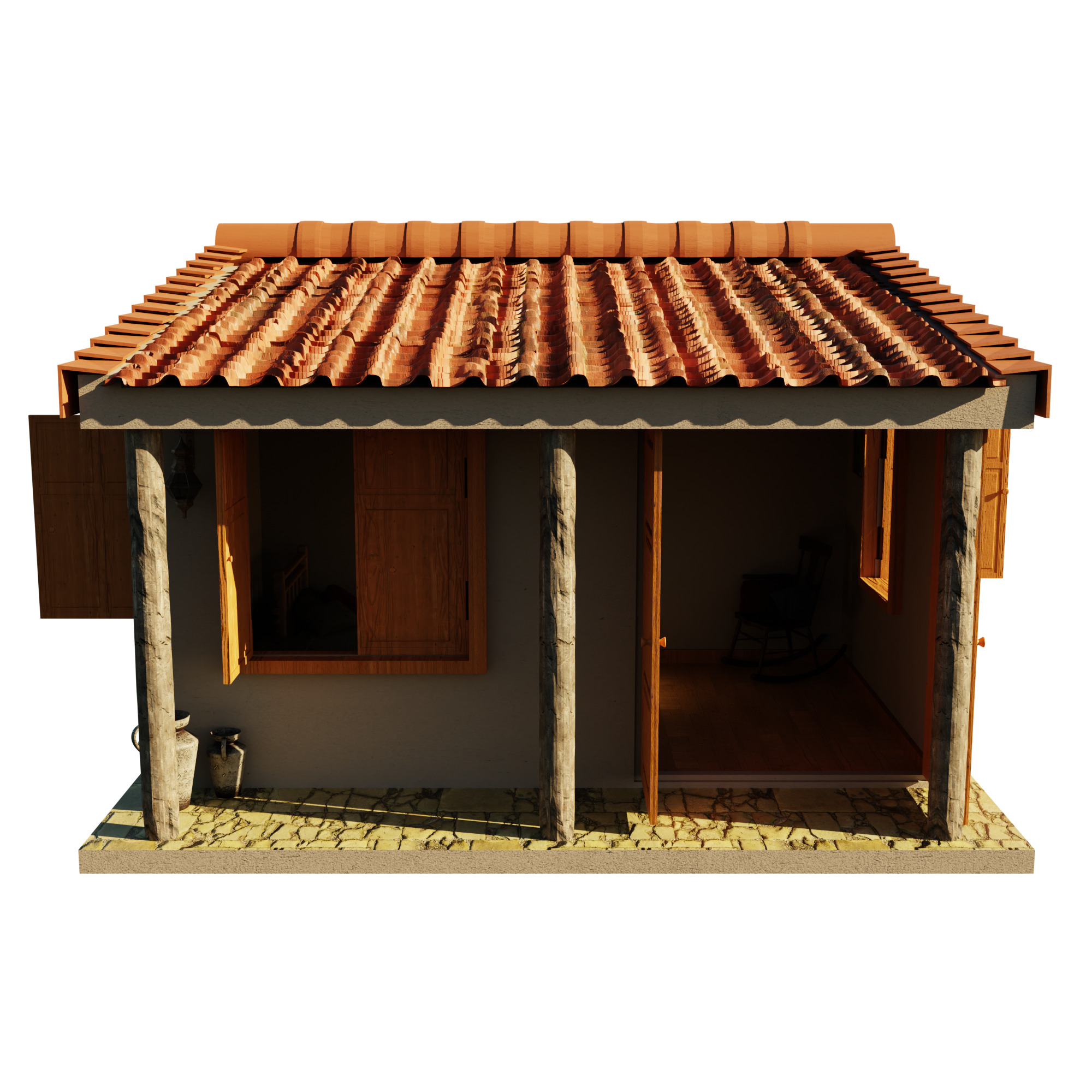 Furnished Village Cottage Game Ready Model Low-poly 3D model_7