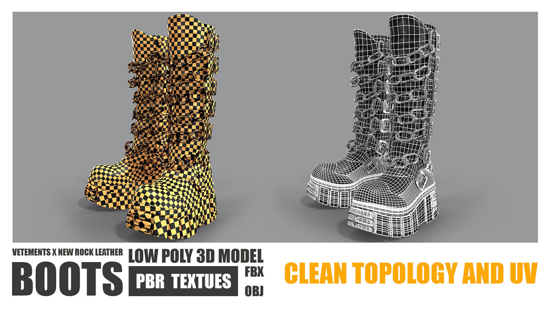 VETEMENTS X New Rock Leather Boots Low Poly PBR Textures Low-poly 3D model_5