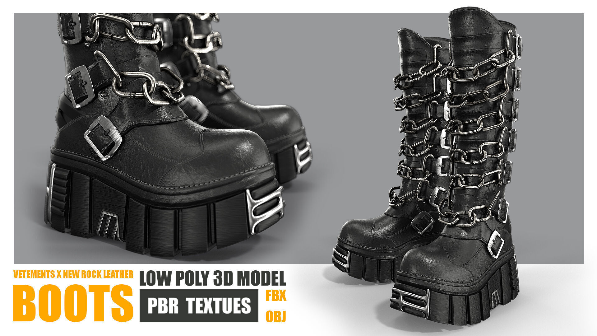 VETEMENTS X New Rock Leather Boots Low Poly PBR Textures Low-poly 3D model_2