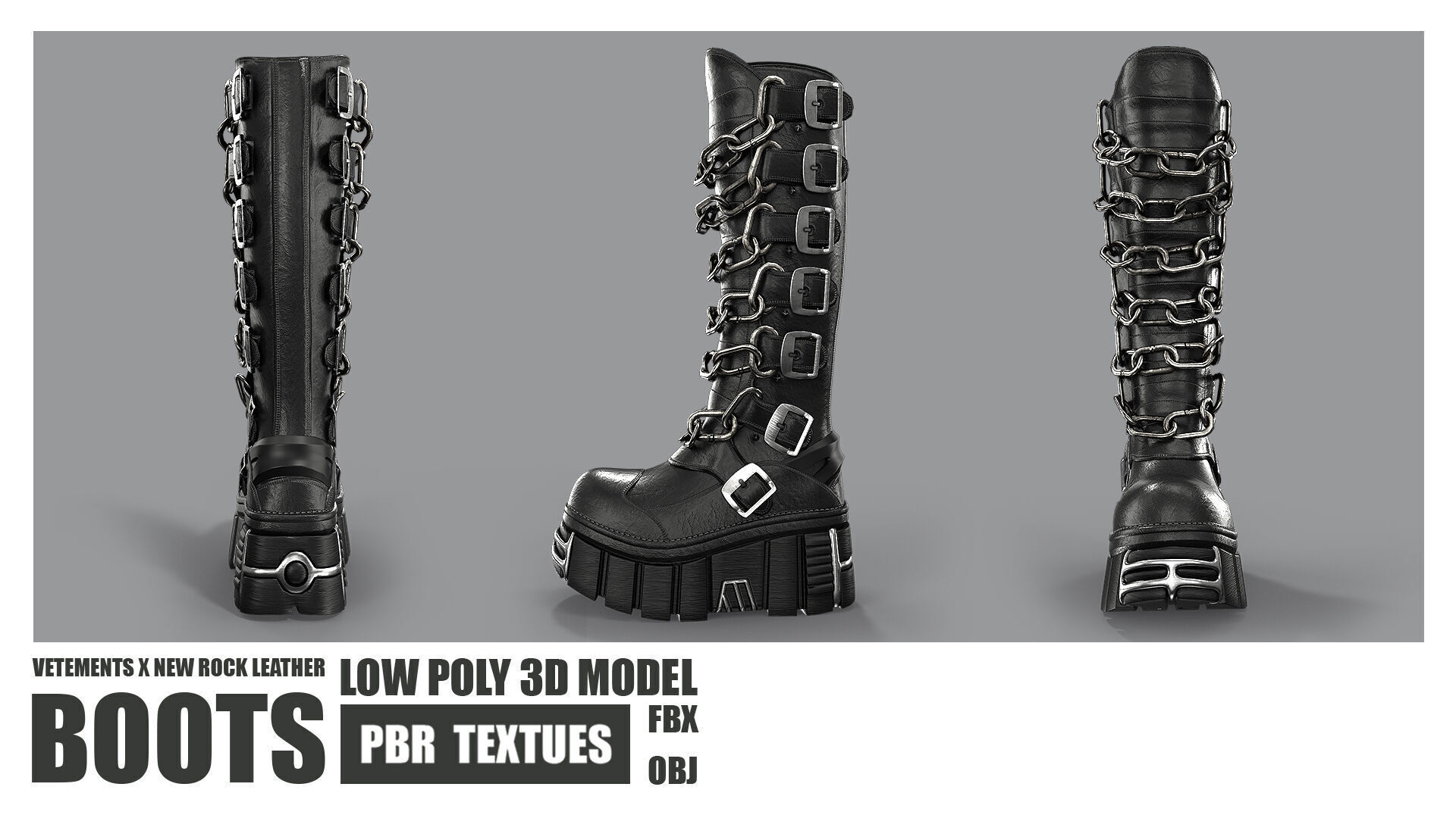VETEMENTS X New Rock Leather Boots Low Poly PBR Textures Low-poly 3D model_4