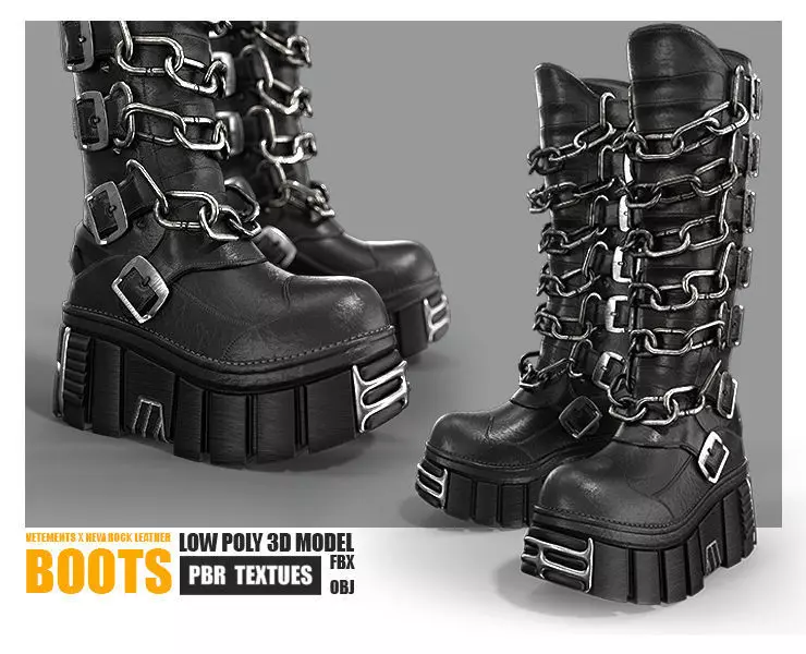 VETEMENTS X New Rock Leather Boots Low Poly PBR Textures Low-poly 3D model_0